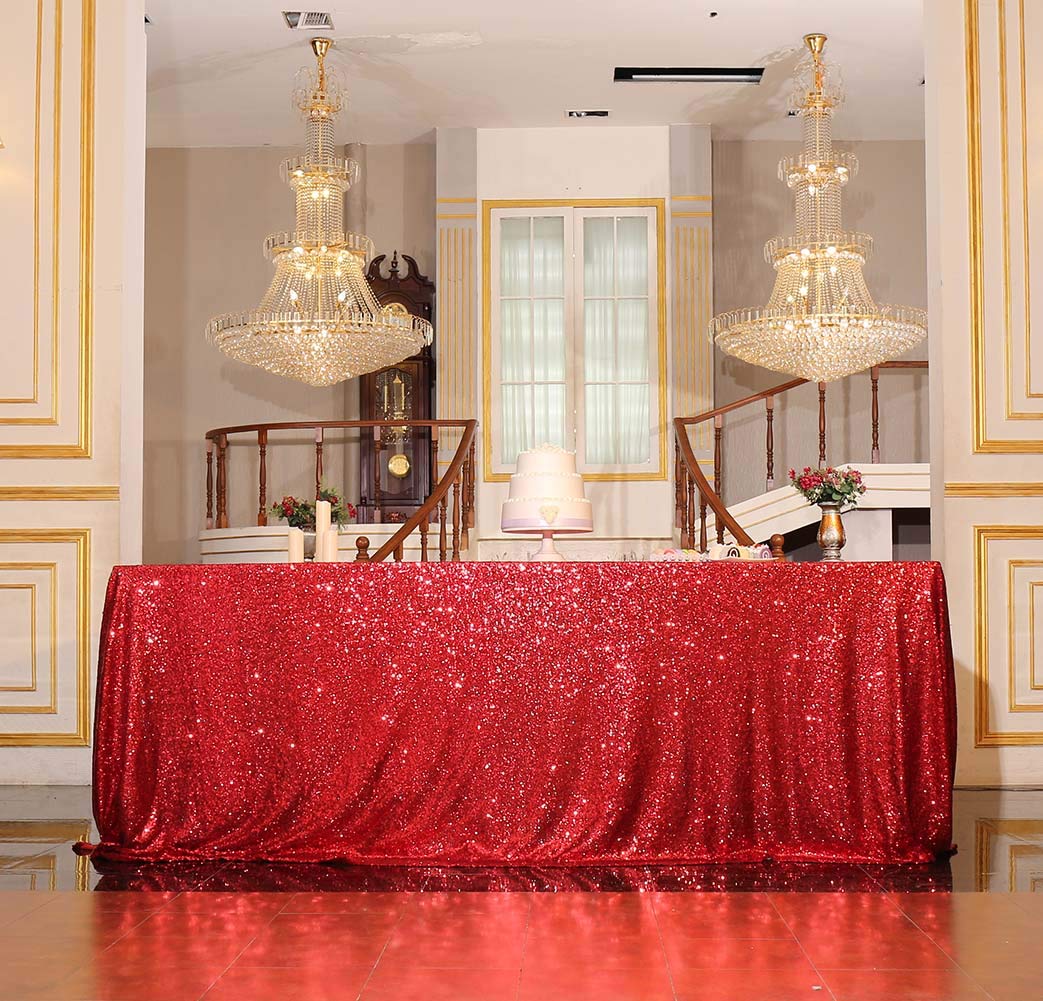 Squarepie Sequin Tablecloth Rectangular 90 X 156 Inch Red Reflect Lights Bling Sparkly Table Linen For Wedding Party