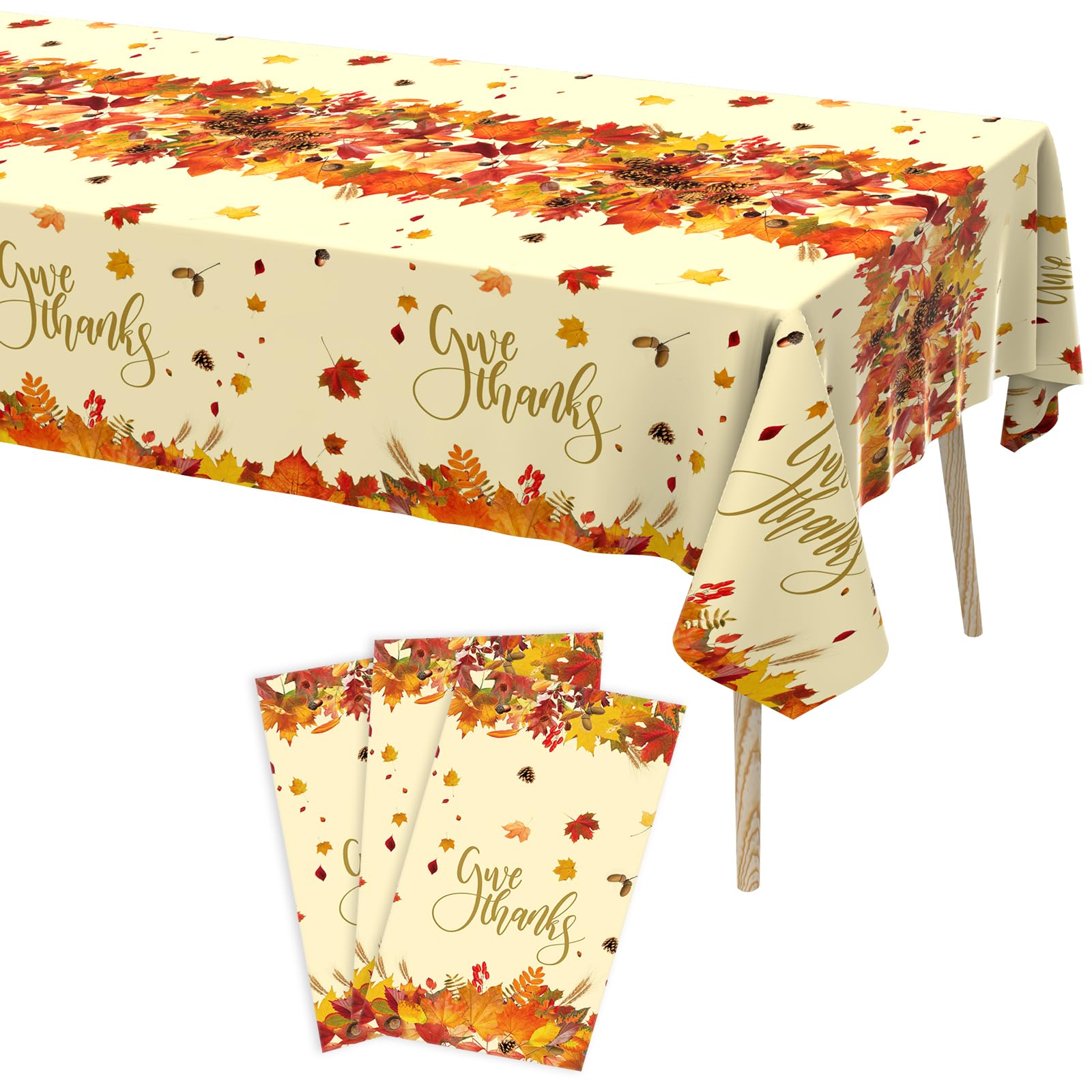 Tbsone Thanksgiving Disposable Rectangle Plastic Tablecloth - 3 Pack, Fall Maple Leaves Themed Table Covers for Harvest Party De