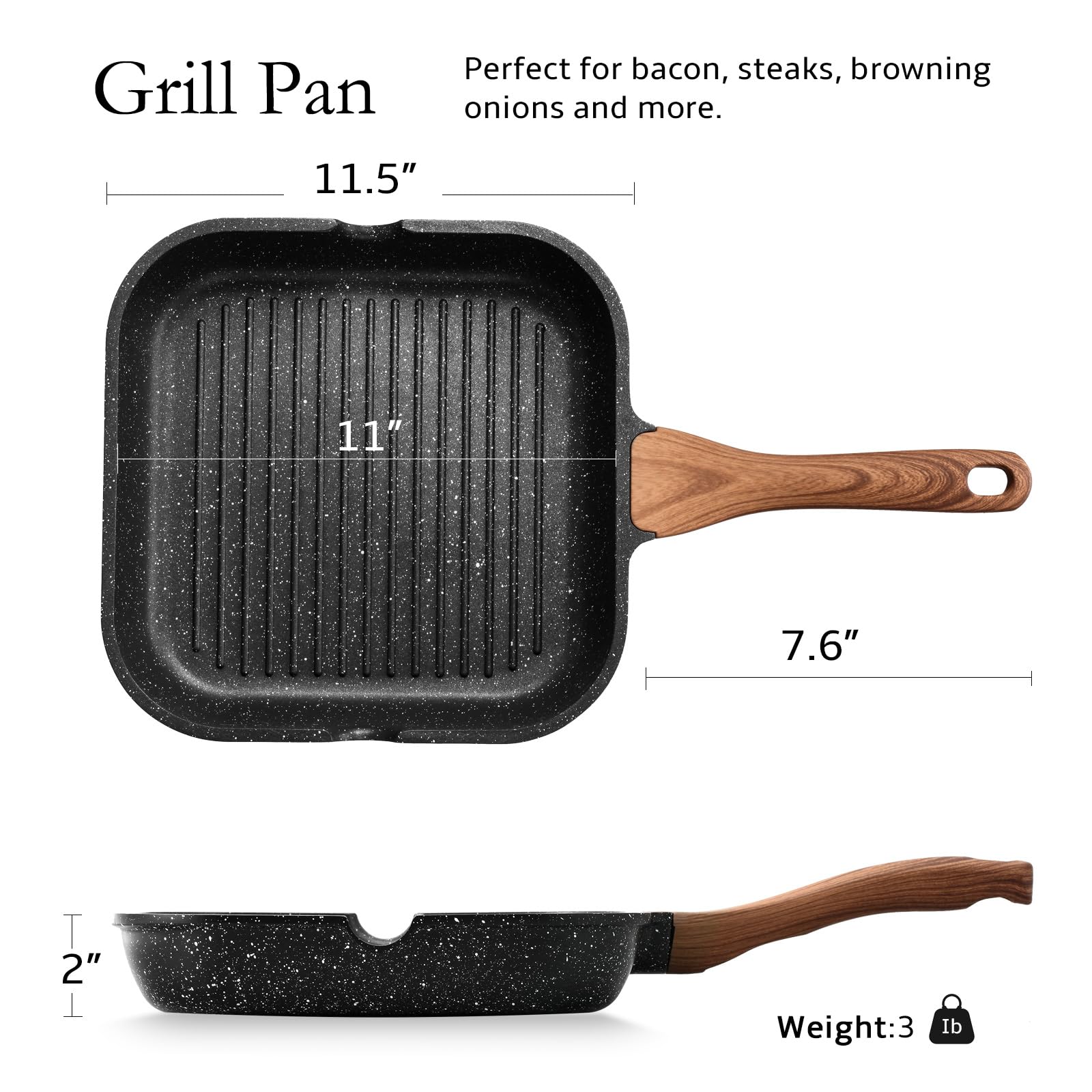 Eslite Life Nonstick Grill Pan For Stove Tops, Versatile Square Big Grill Skillet Steak Pan For Indoor Cooking & Outdoor Grillin