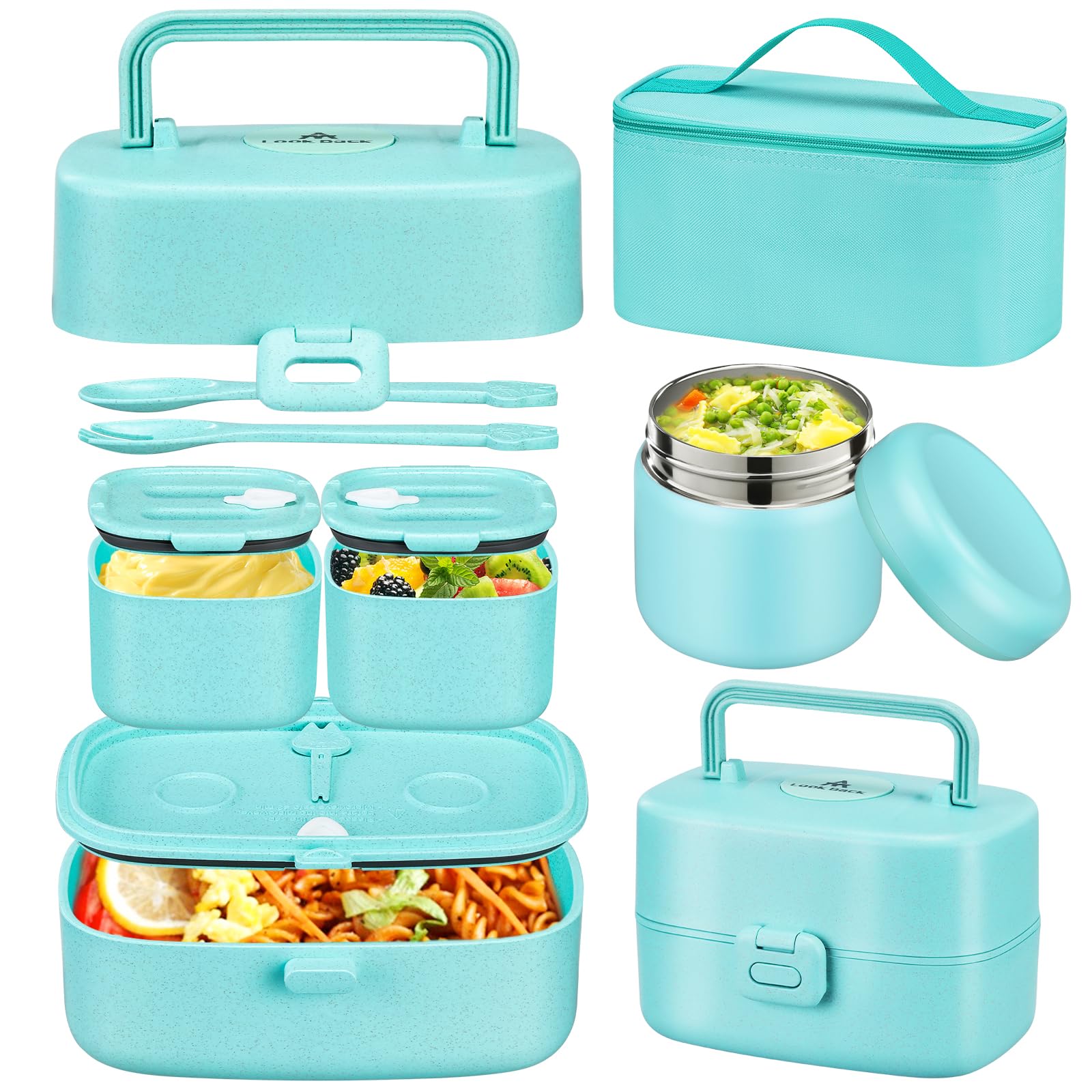 Bento Lunch Box for Kids with 8oz Soup Thermo,2 LeakProof Food Containers, a Lunch Bag, Kids Thermo Insulated Hot Food Jar for 
