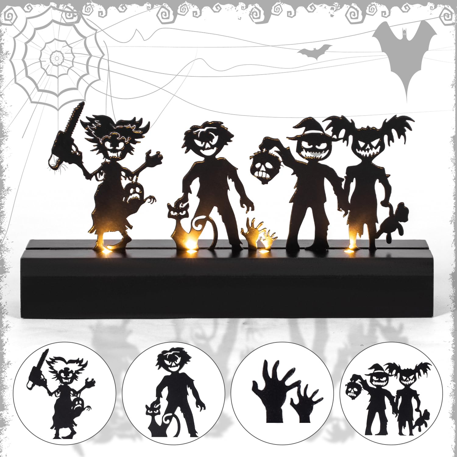 Halloween Table Decor Led Lights Silhouette Decoration Metal Horror Character Battery Operated Indoor Decoration Perfect Hallowe