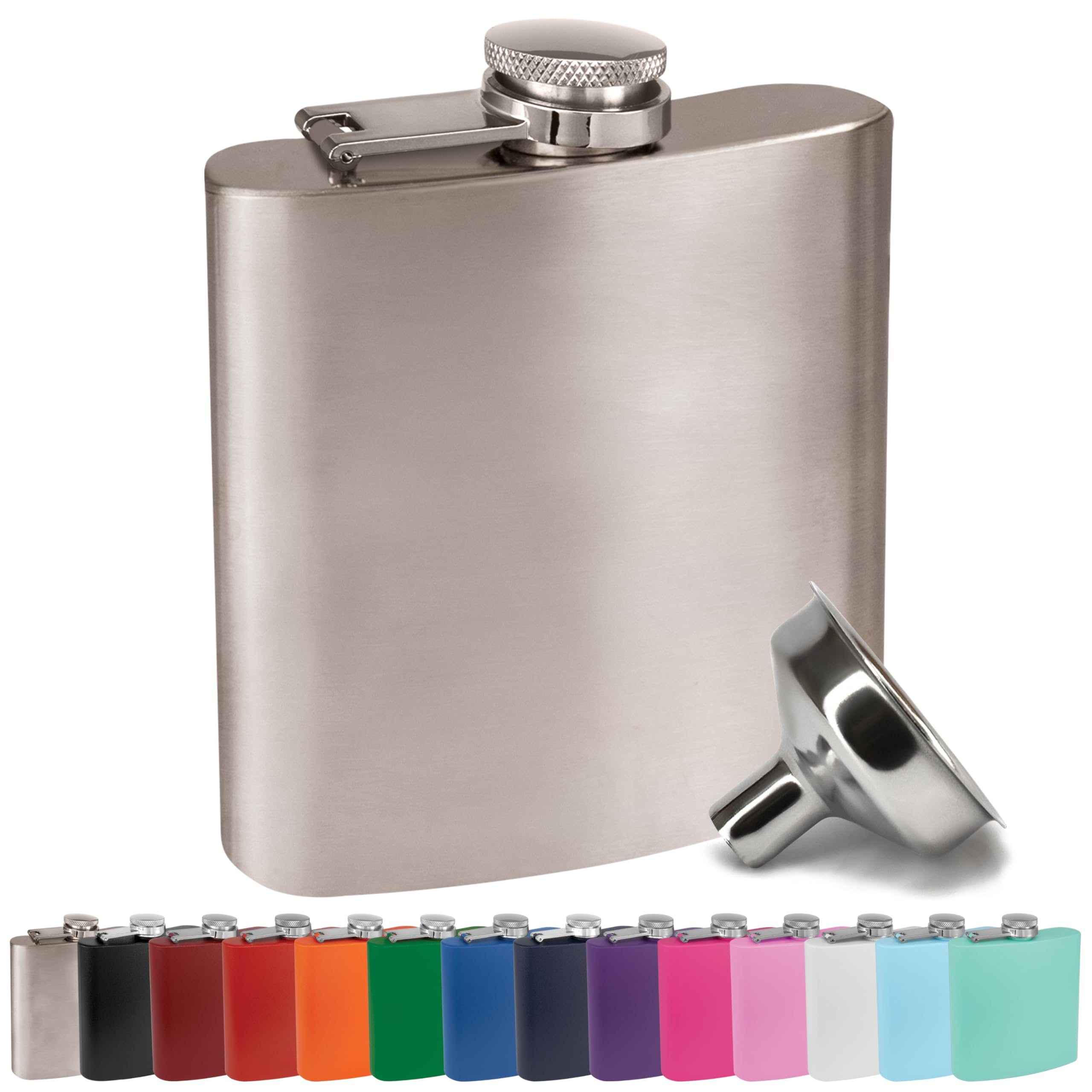 Clear Water Home Goods - 6 Oz Powder Coated Stainless Steel Hip Flask - Wedding Party - Groomsman - Bridesmaid (Stainless Steel