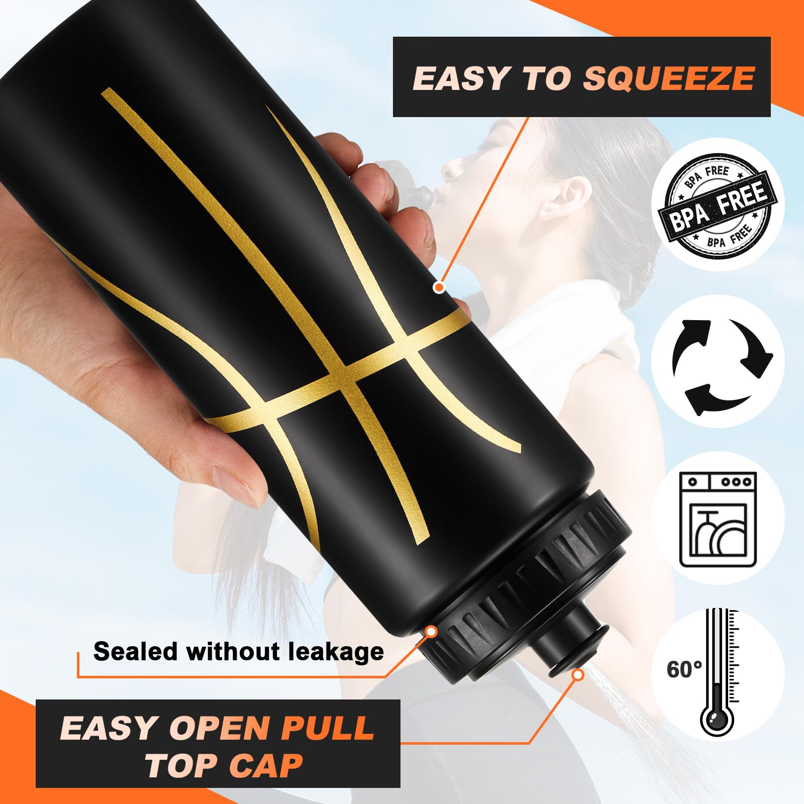 Yaomiao 12 Pcs Basketball Water Bottle 20 oz Reusable Bpa Free Squeeze Easy Carry Leak Proof for Team Sports Basketball Stuff Pa