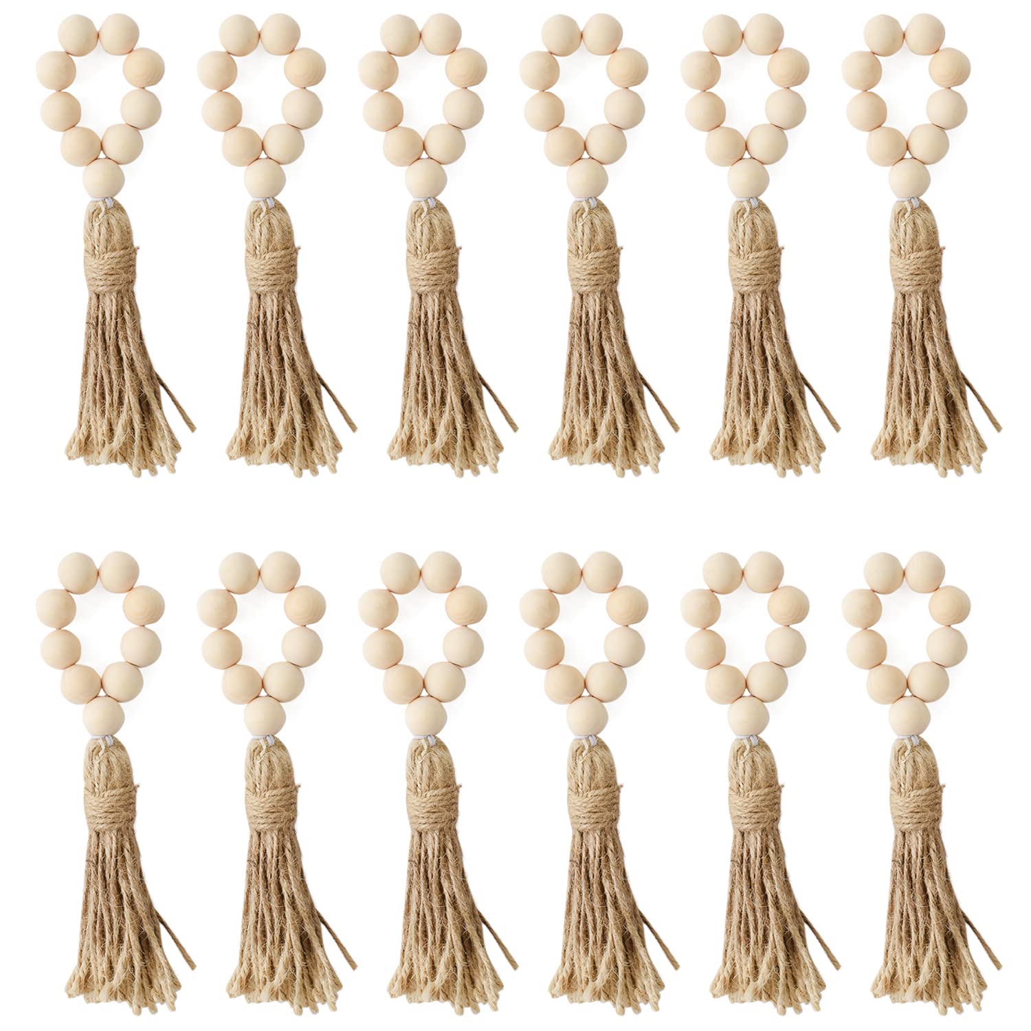 Hagao Wood Beads Napkin Rings Natural Wooden Holders With Tassels Elastic Wooden Napkin Buckles For Home Table Decoration Christ