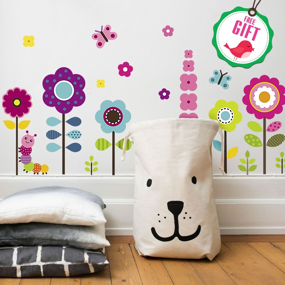 Flower Wall Stickers For Kids - Floral Garden Wall Decals For Girls Room - Removable Toddlers Bedroom Vinyl Nursery Wall D?Cor [