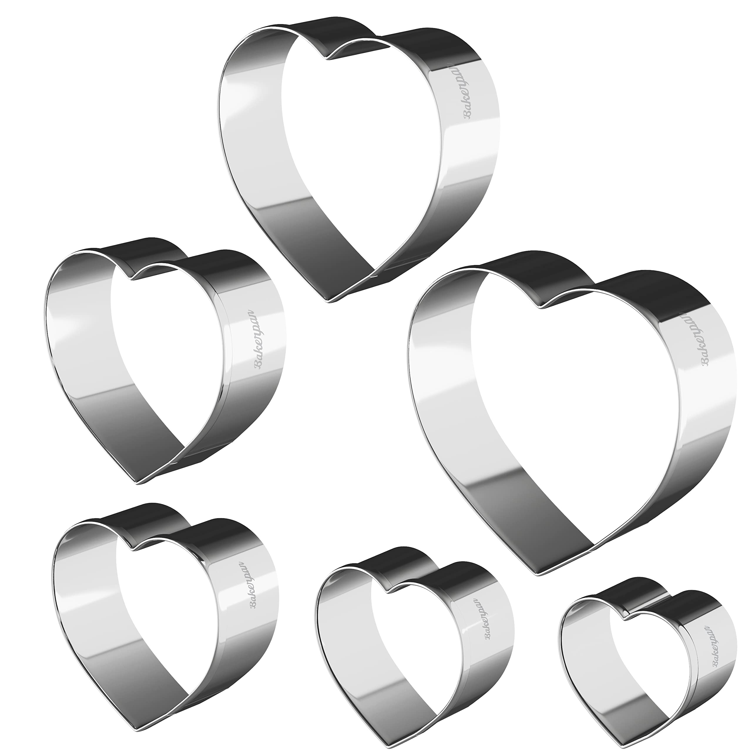 Bakerpan Stainless Steel Heart Cookie Cutter Shapes - Set Of 6 Sizes