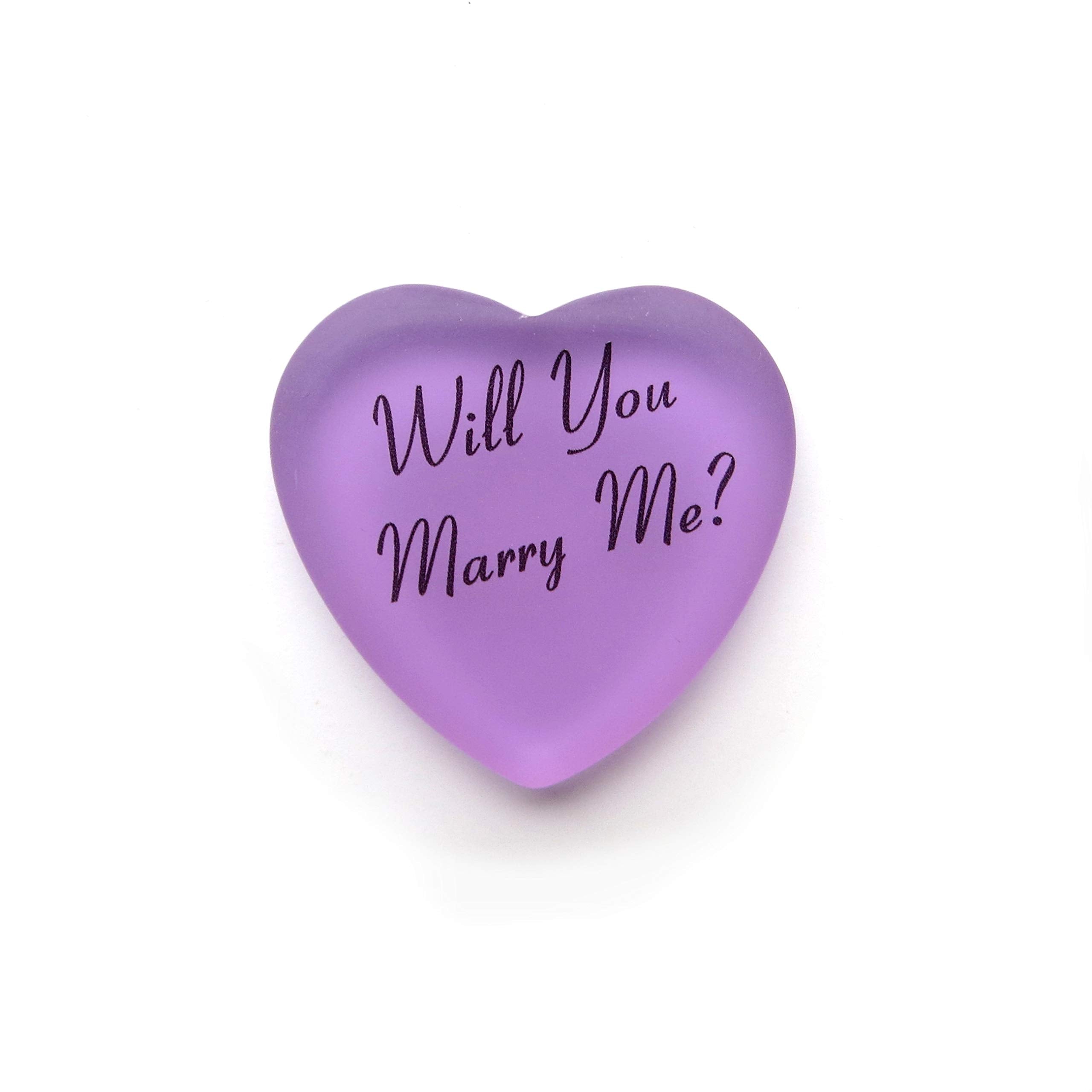 Lifeforce Glass Will You Marry Me? Glass Heart with Pouch, A Romantic Way to Pop the Question. (lilac) From