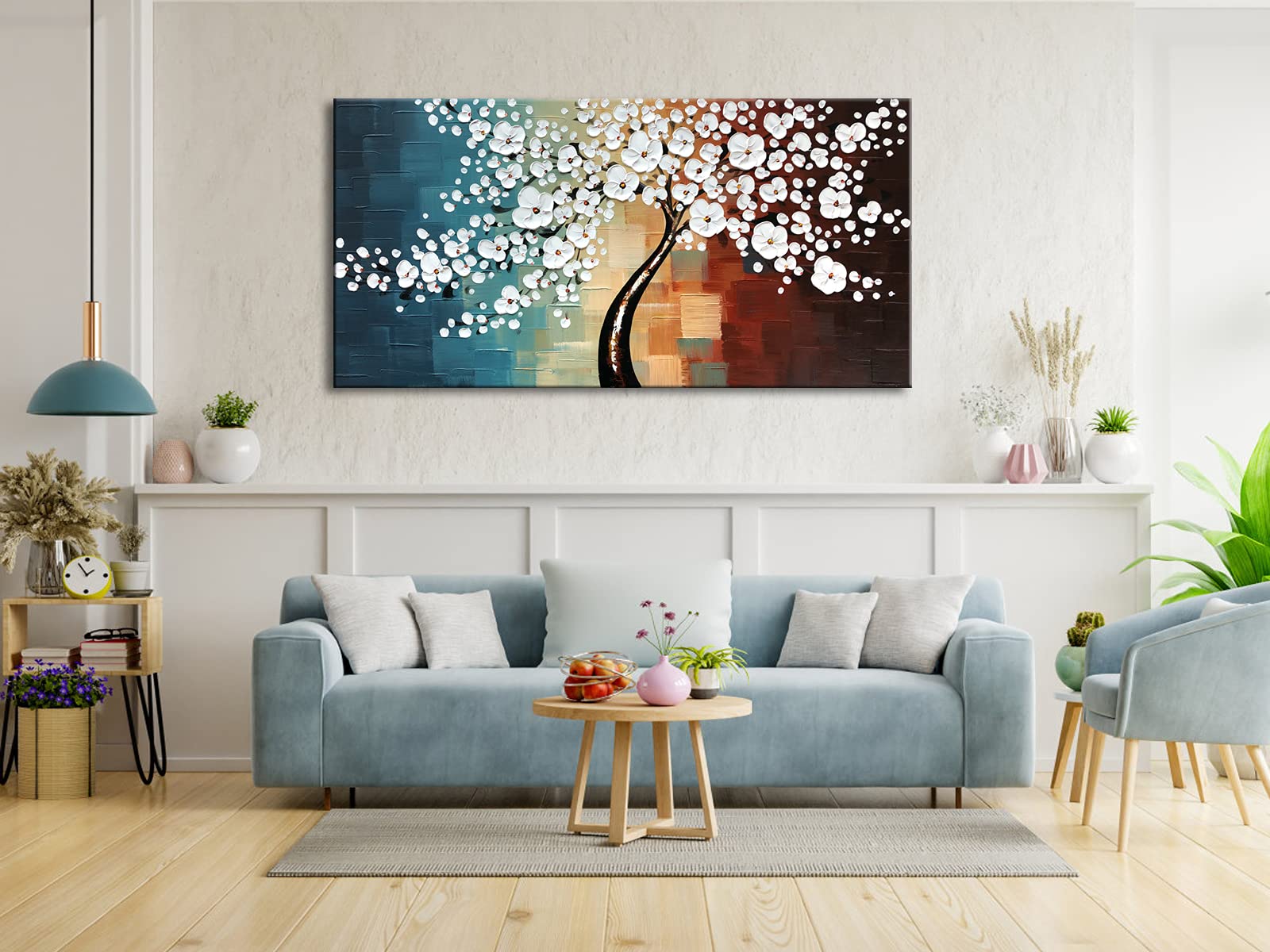 Wieco Art Blooming Life Extra Large Abstract Floral Oil Paintings On Canvas Wall Art For Living Room Bedroom Home Decorations Mo