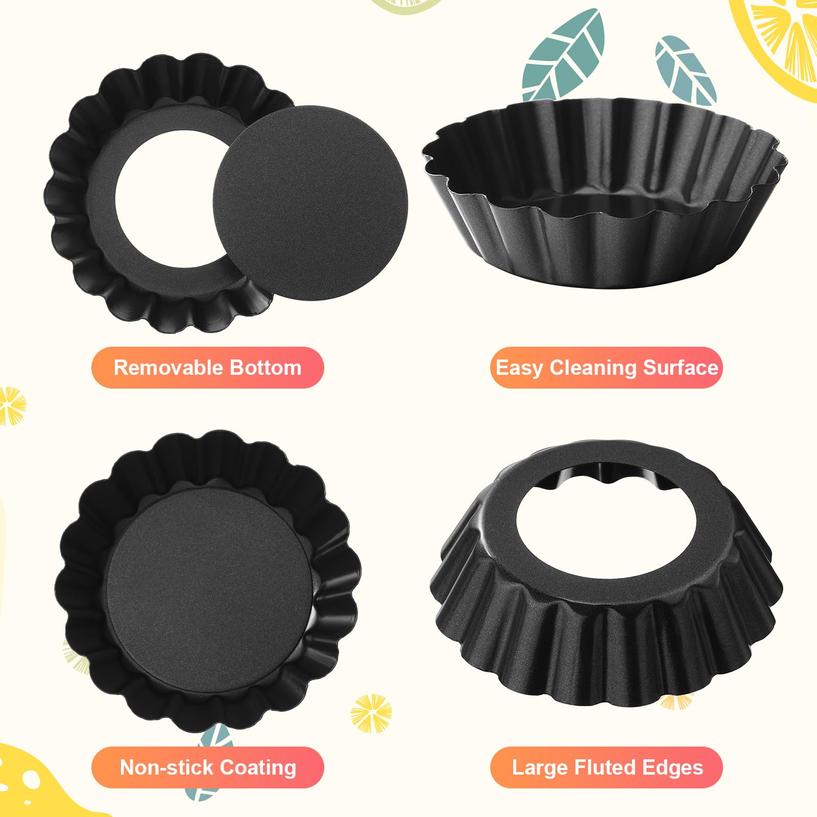 Gejoy 32 Pcs Egg Tart Molds 3'' Mini Tart Pan Mini Pie Pans With Removable Bottom Carbon Steel Reusable Quiche Bakeware Cupcake