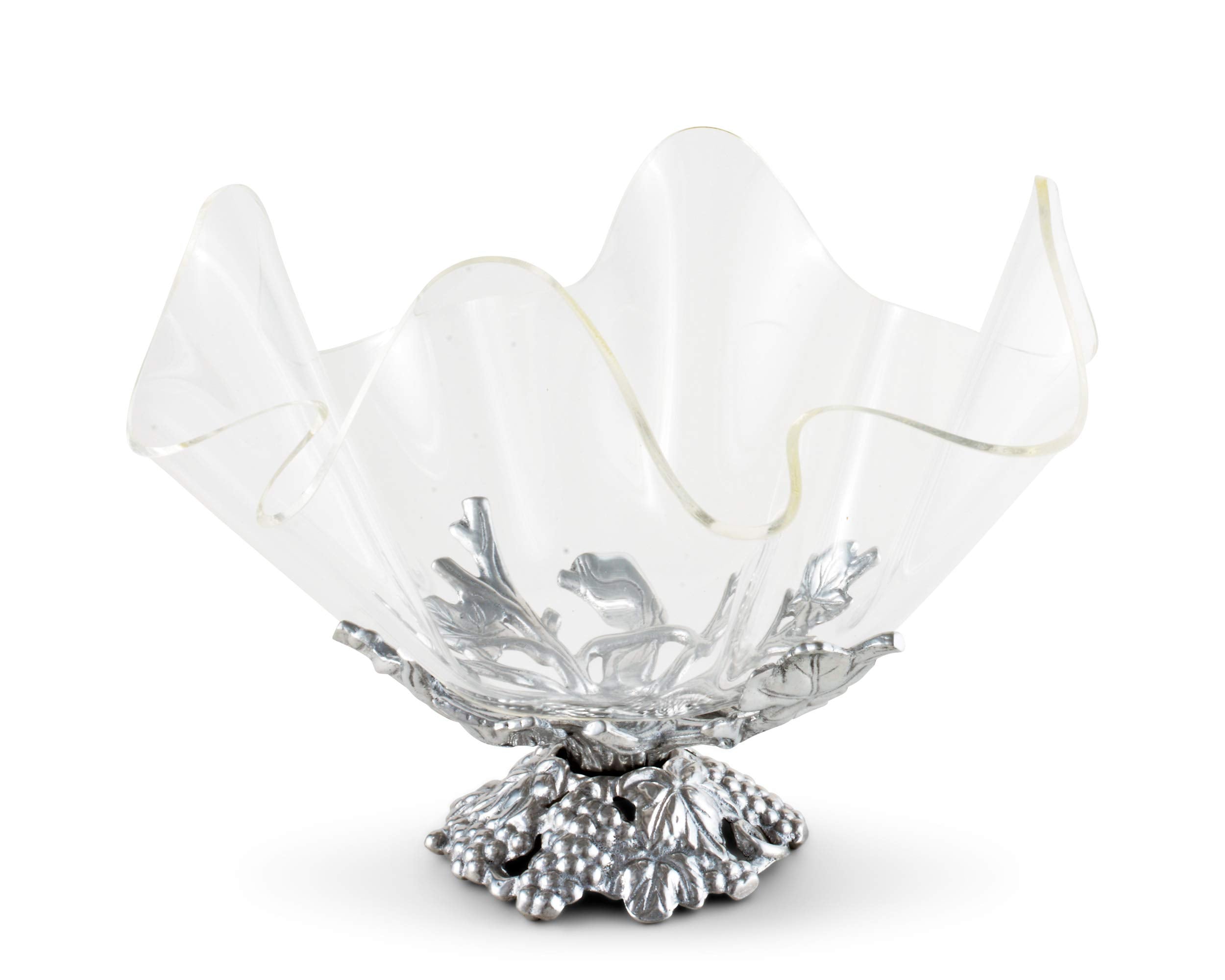 Arthur Court Acrylic Bowl Grapevine Stand Pattern Sand Casted In Aluminum With Artisan Quality Hand Polished Tarnish Free Stand