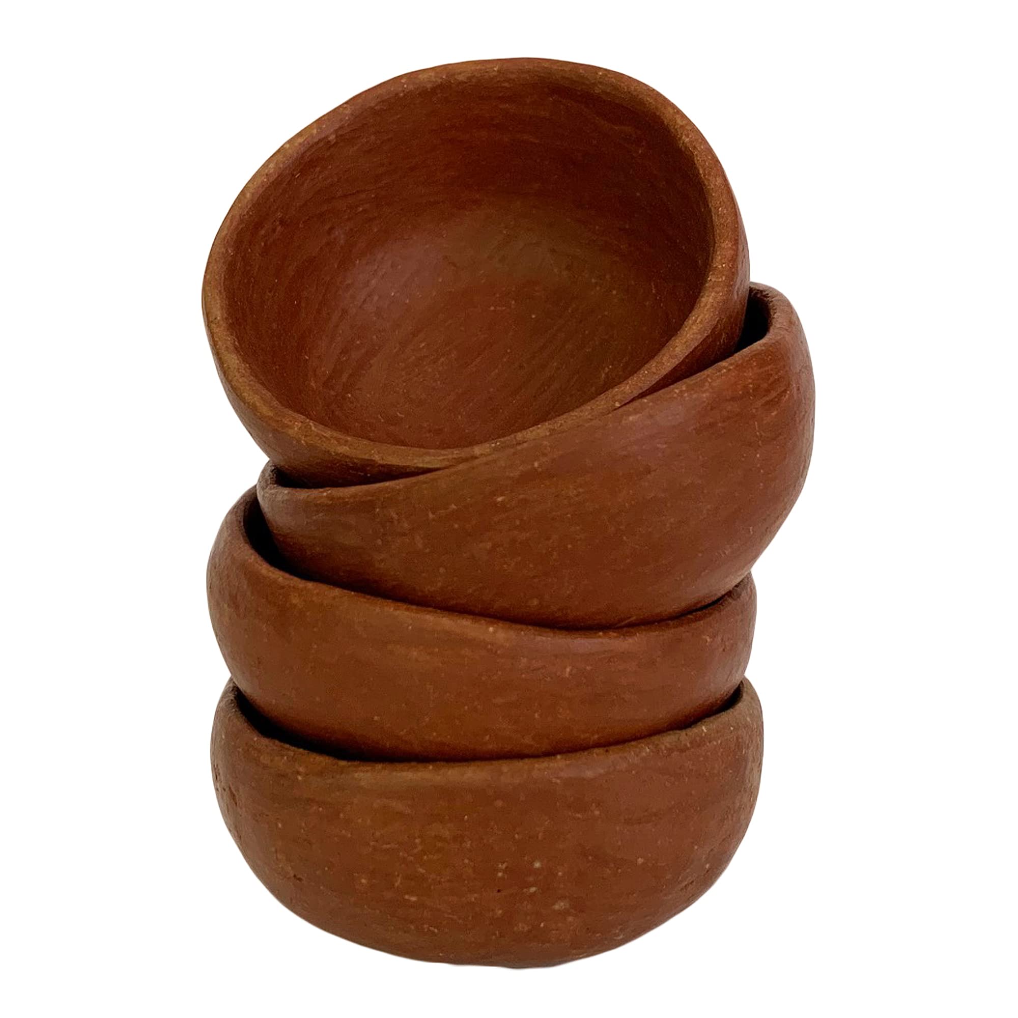 The Curated Pantry Red Clay Mezcal Copitas - Handmade In Oaxaca, Mexico - Pack Of 4 (Wide Mouth - Shallow)