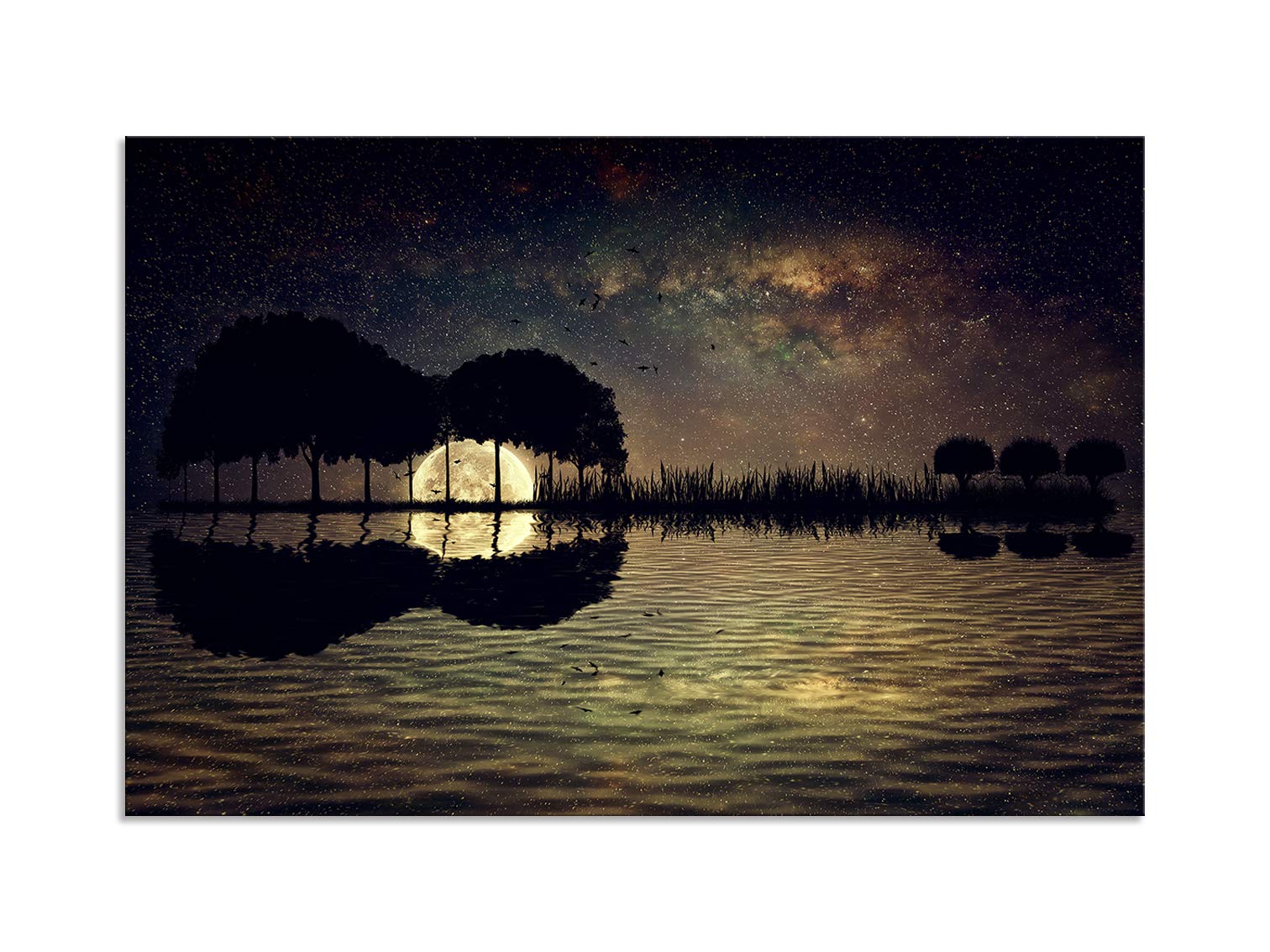 Urttiiyy Abstract Guitar Trees Arranged In A Shape Of A Guitar On A Starry Sky Background In A Full Moon Night Guitar Canvas Wal