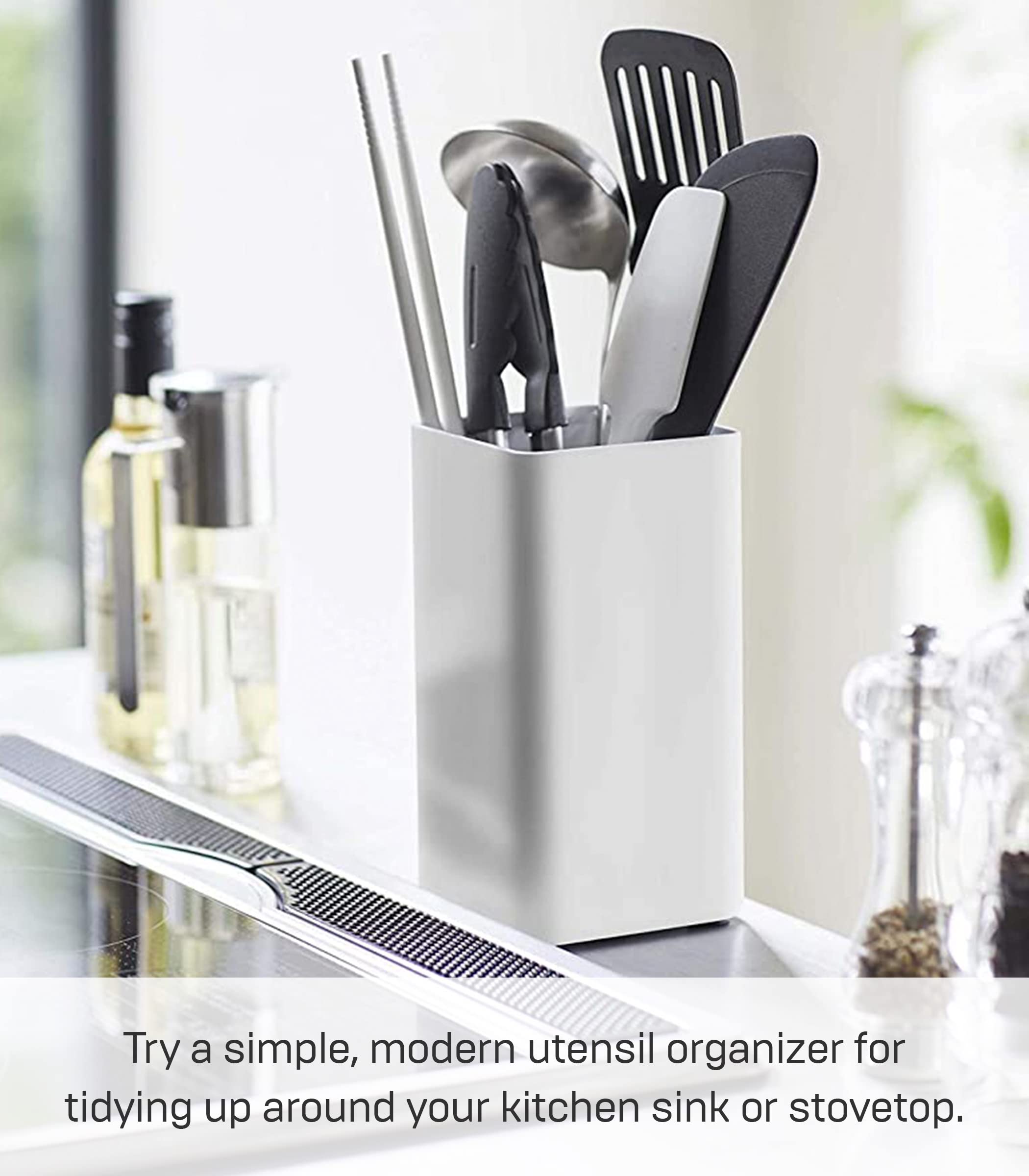 YAMAZAKI Kitchen Utensil Holder - Steel, One Size, White, Model 5183