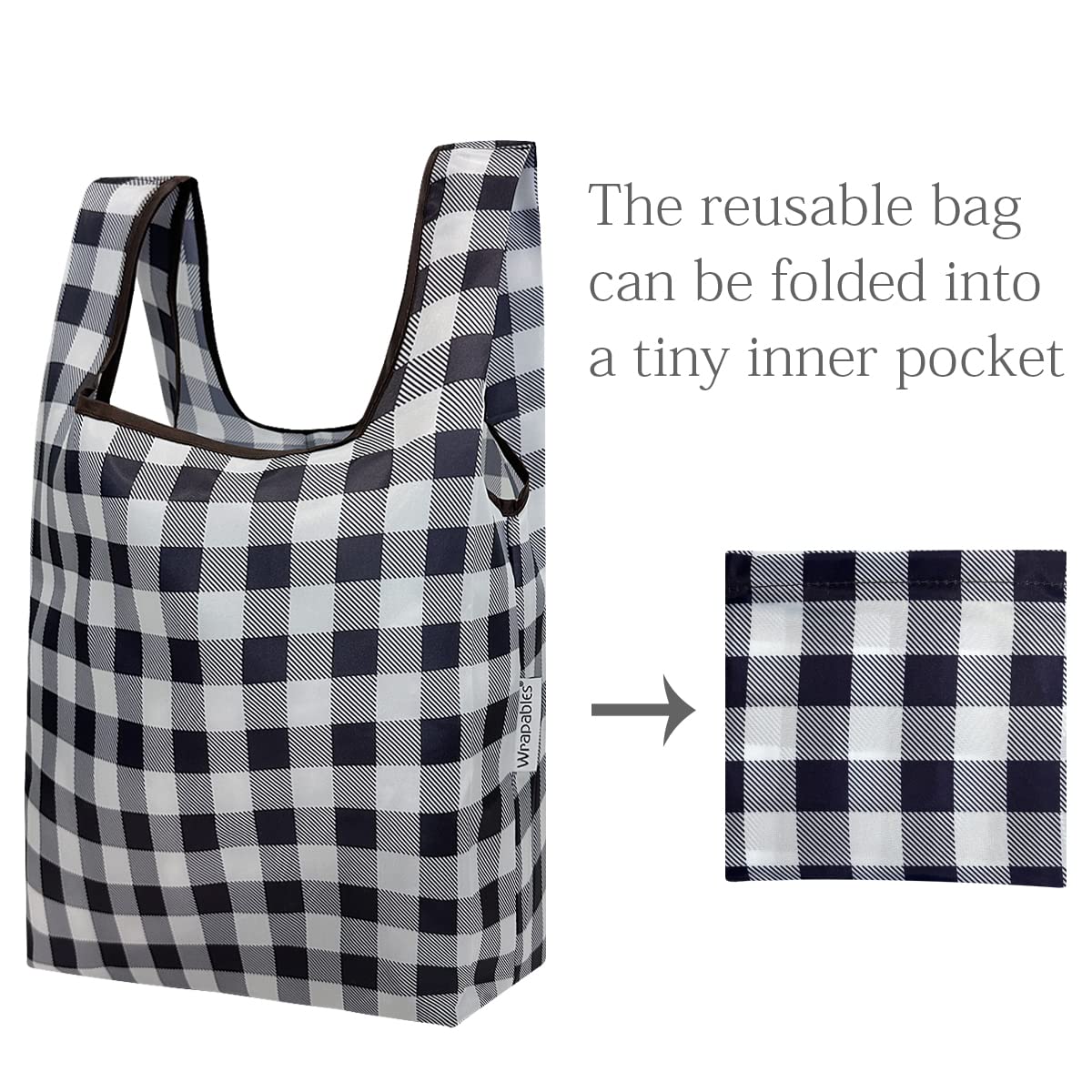 Wrapables Jolibag Collection Reusable Shopping Bag (Set Of 2), Black Checkers