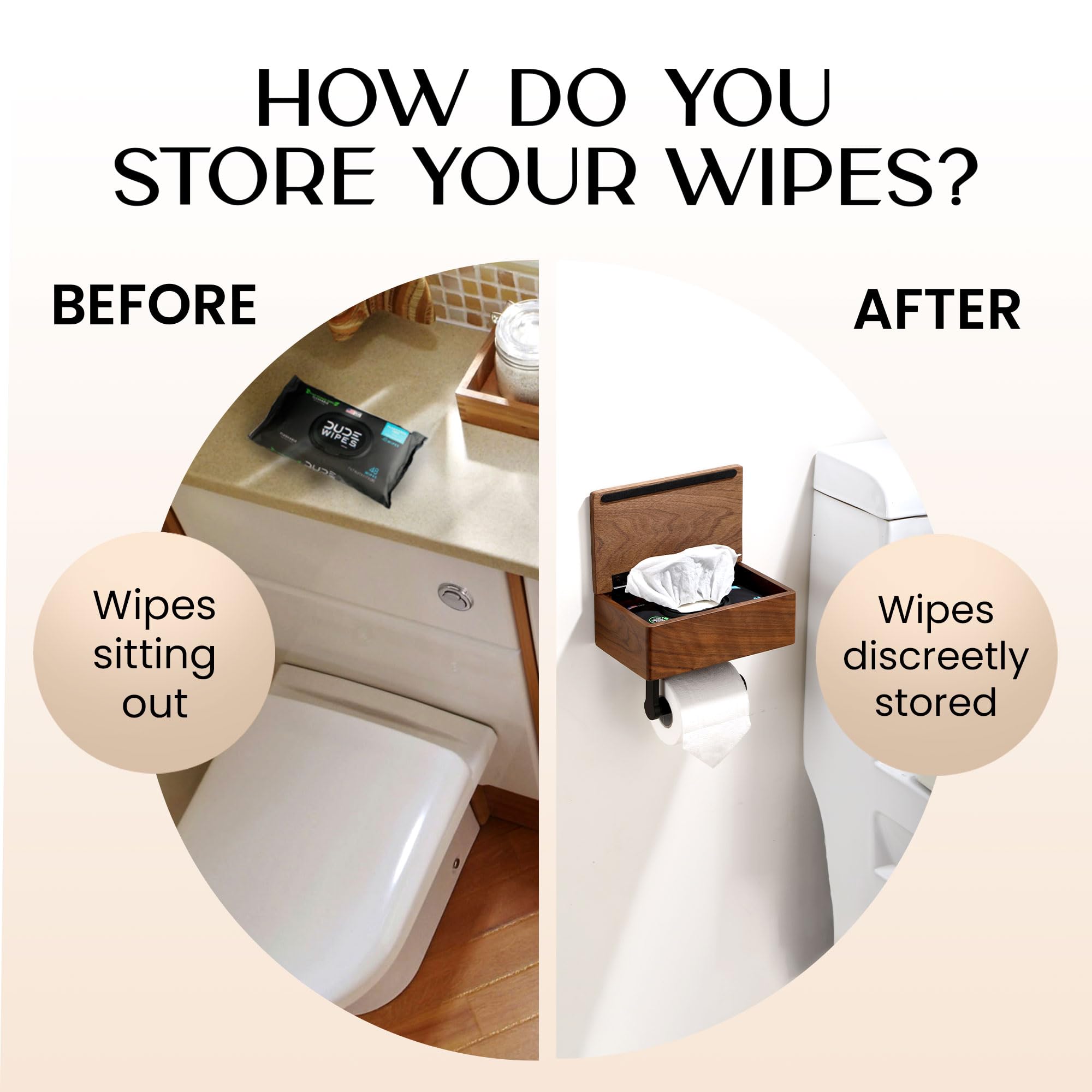 Day Moon Designs Wood Toilet Paper Holder-Wooden Wall Mount Toilet Paper Holder with Shelf as Flushable Wipes Dispenser Bathroom Storage Phone Holder Box Restroom Storage  Black Walnut Wood Dark Wood