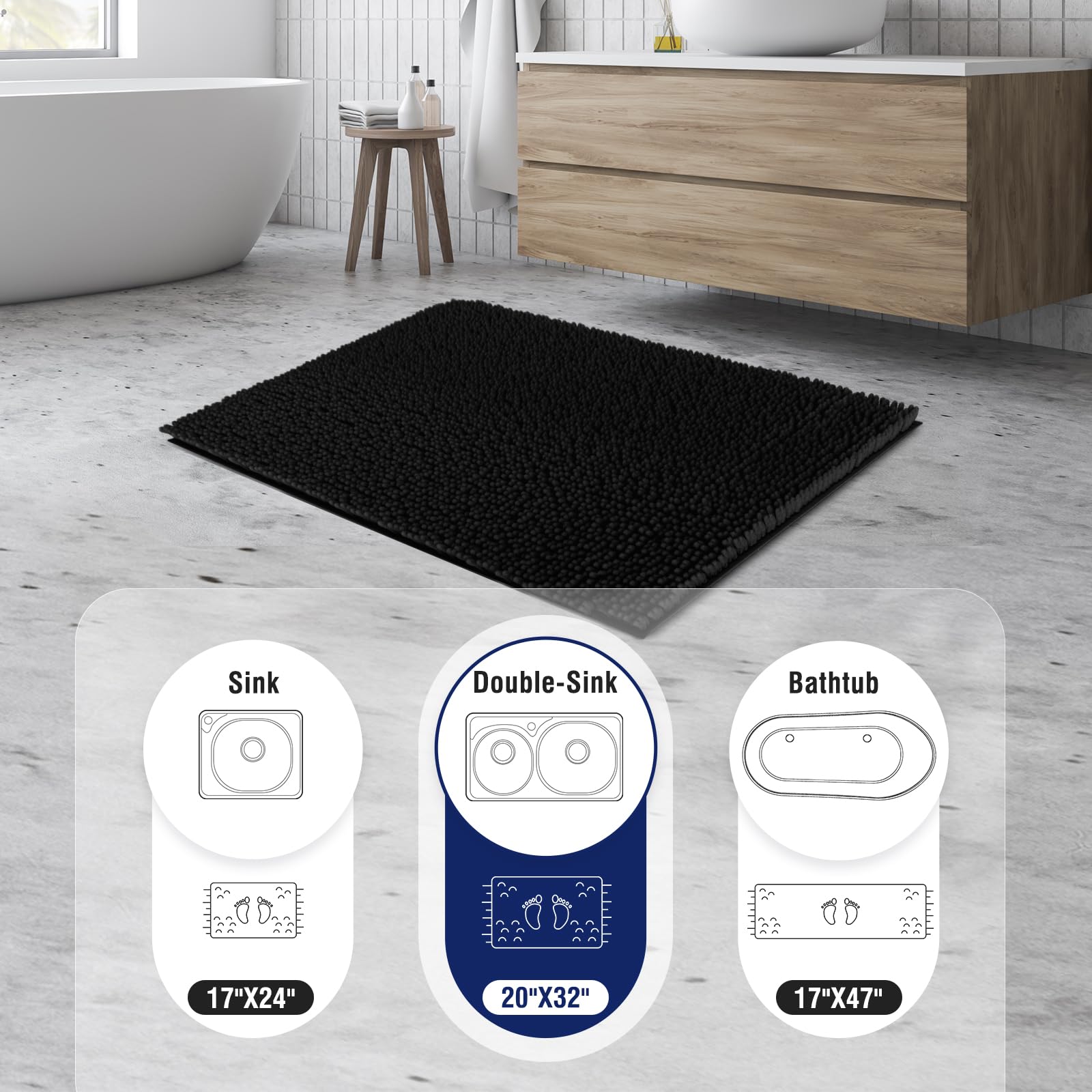 Techmilly 32'' X 20'' Soft Fluffy Chenille Large Bathroom Rugs, Non Slip Absorbent Bath Mats For Bathroom, Washable And Quick Dr