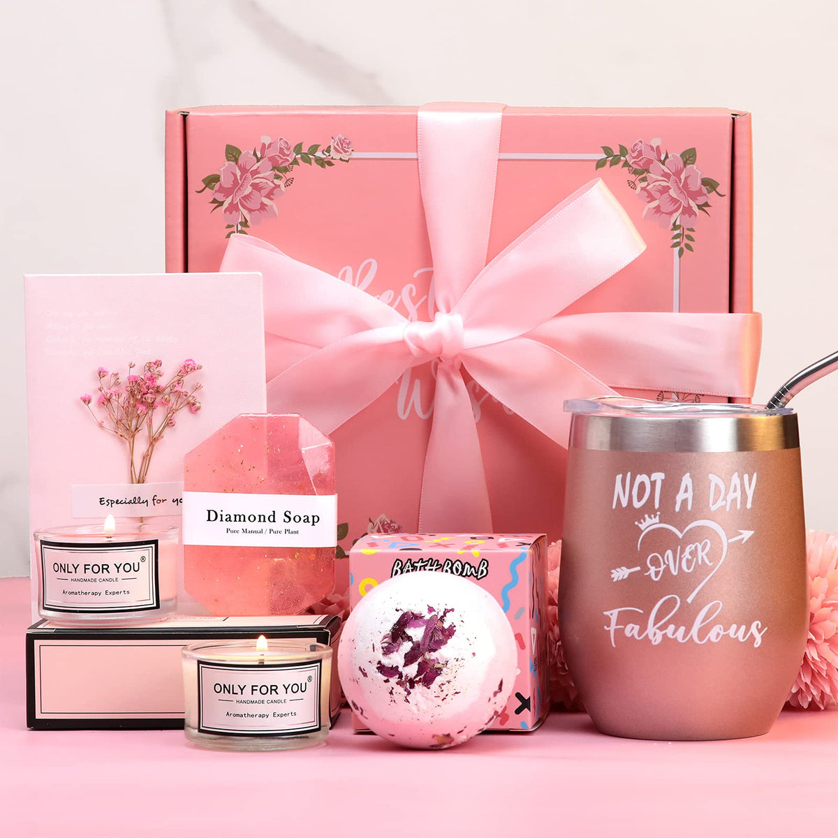 Birthday Gifts For Women, Relaxing Spa Gift Box Basket For Her Mom Sister Best Friend Unique Happy Birthday Bath Set Gift Ideas