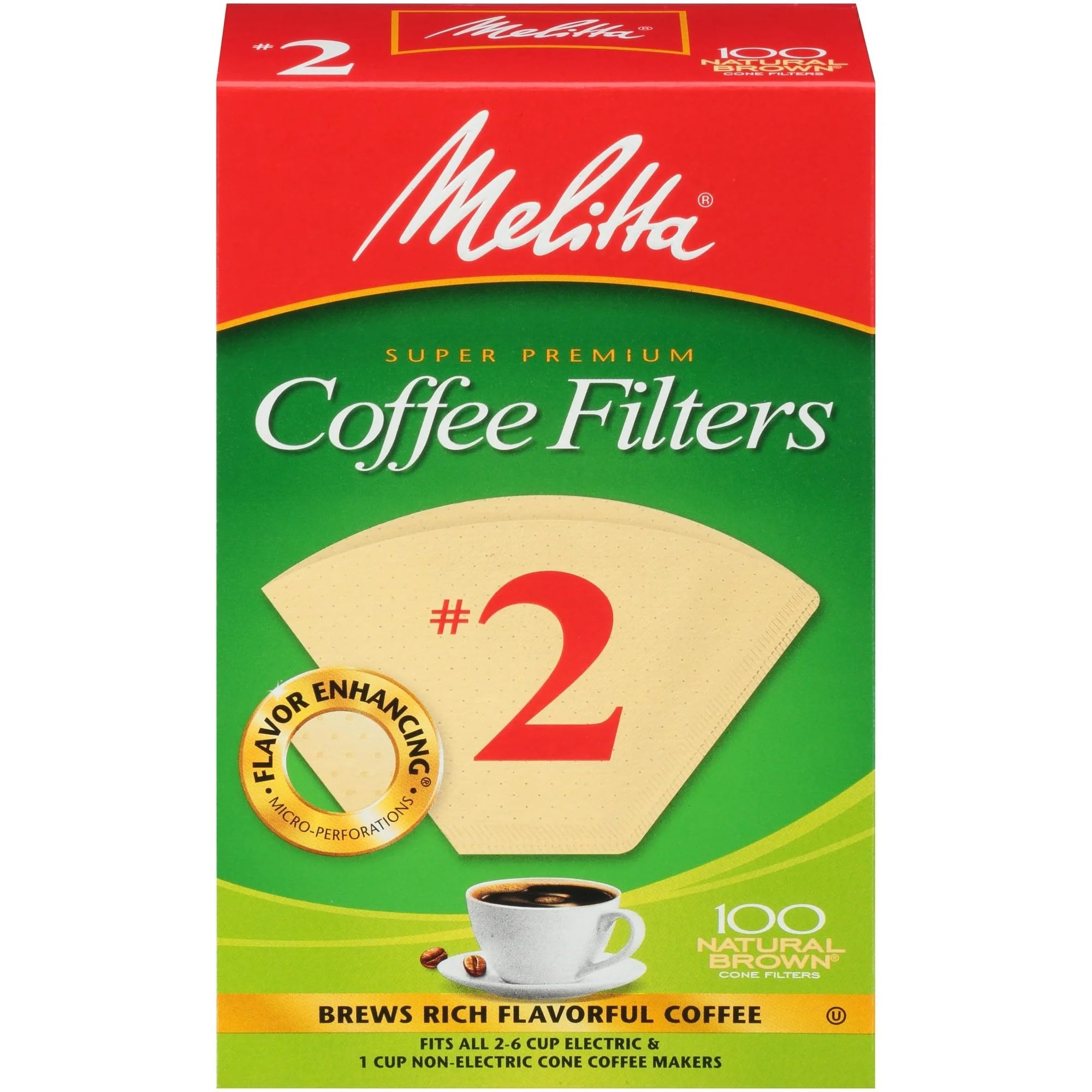 Melitta 622752 #2 Natural Brown Cone Coffee Filters 100 Count (2Pack)