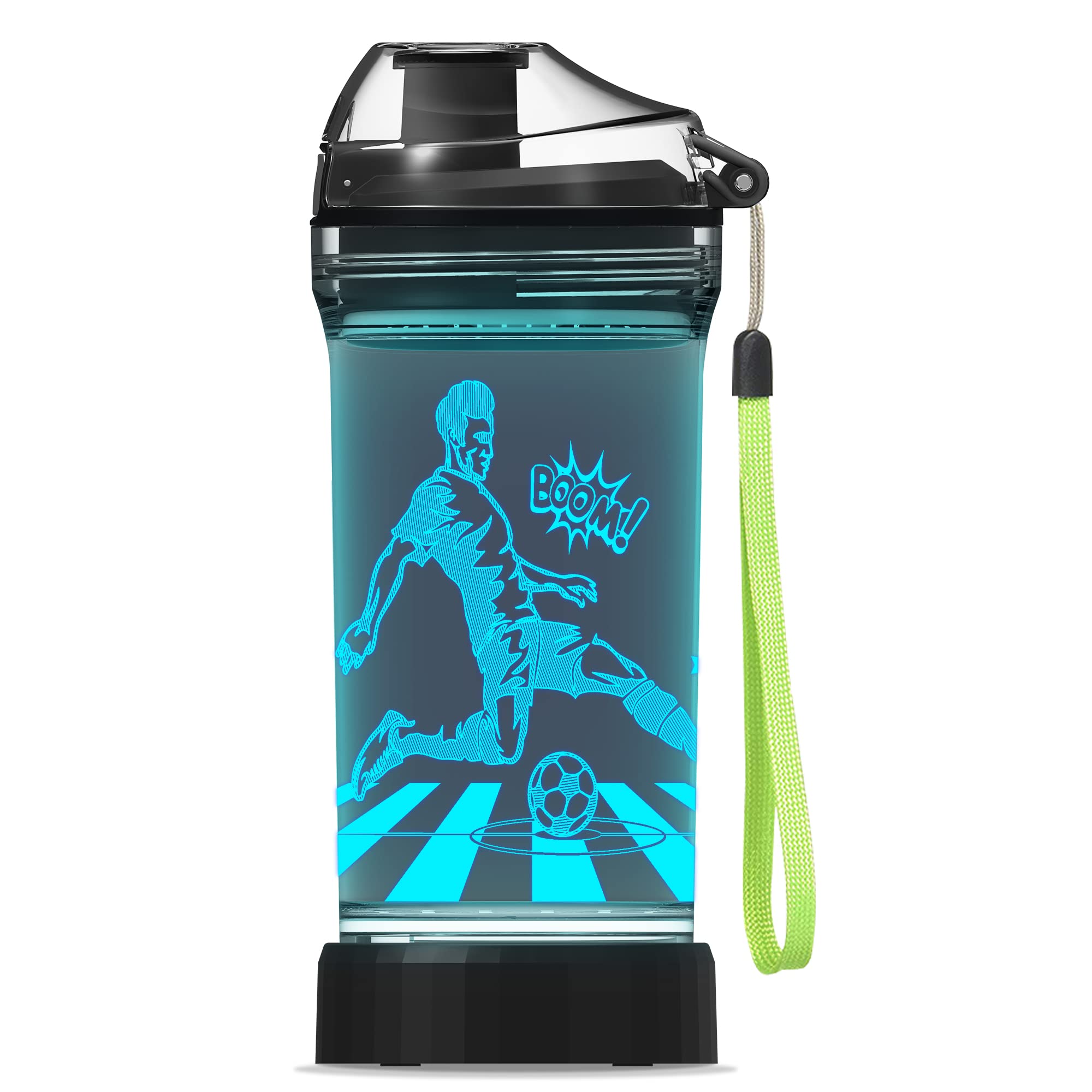 Lightzz Soccer Water Bottle with 3D Glowing Light Up, 14 OZ Tritan BPA Free Kids Water Bottle, Creative Ideal Travel Soccer Cup 