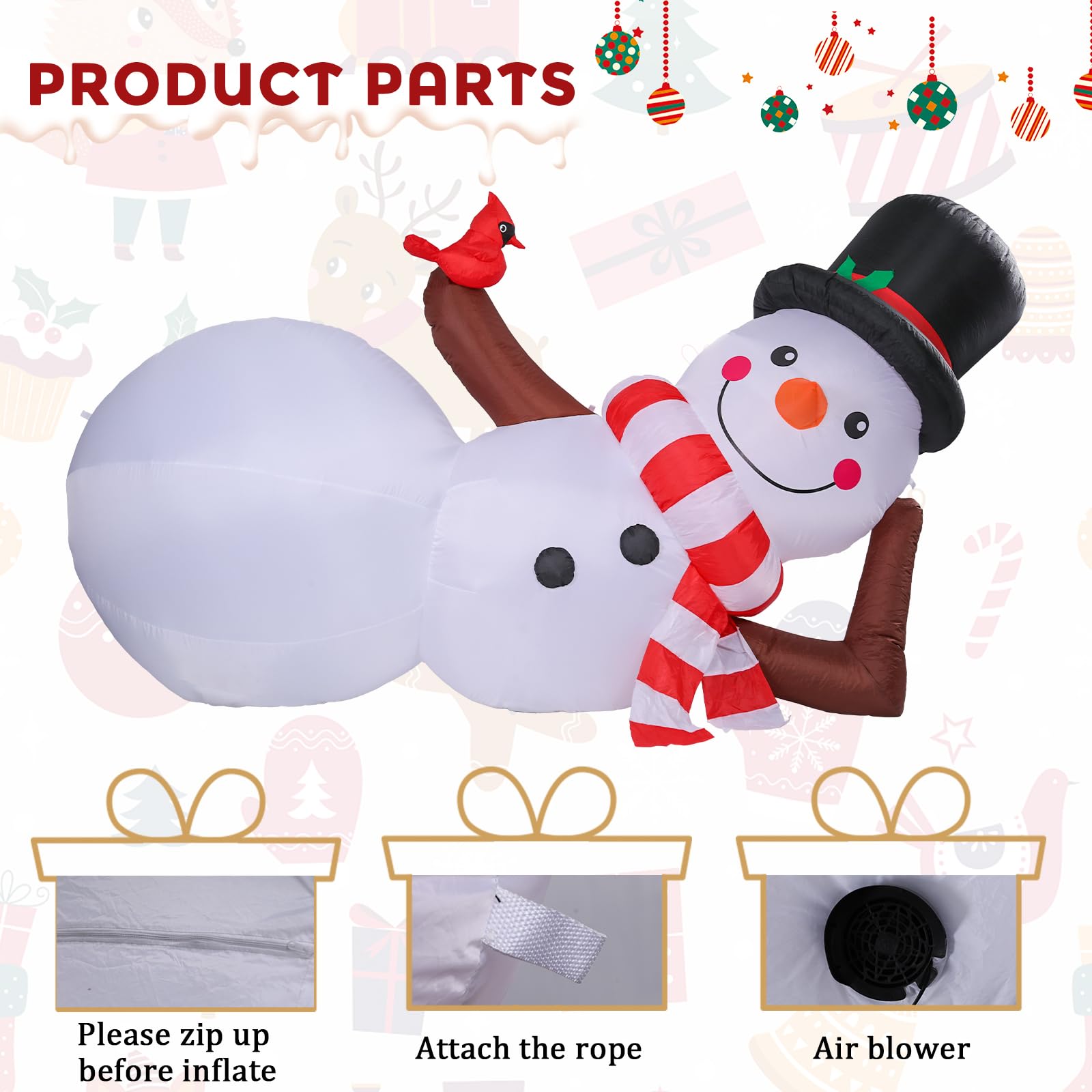 MUMTOP 10FT Long Christmas Inflatables Outdoor Decorations, Giant Inflatables Snowman with Red Cardinal Blow up Christmas Yard D