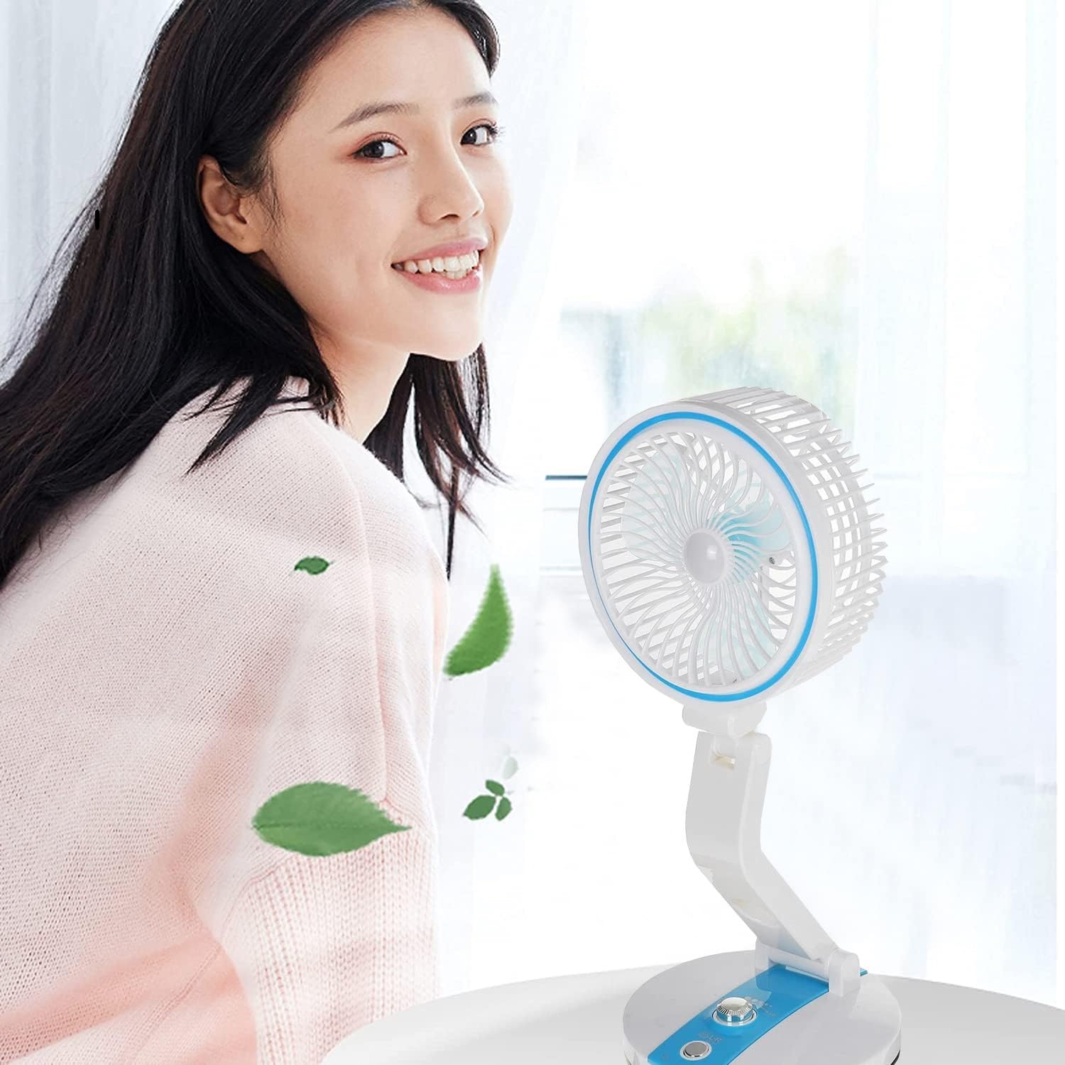 Ozoy Powerful Rechargeable Table Fan With Led Light For Home, Office Desk, High Speed, Table Fan For Kitchen (Lr2018FanBlue1