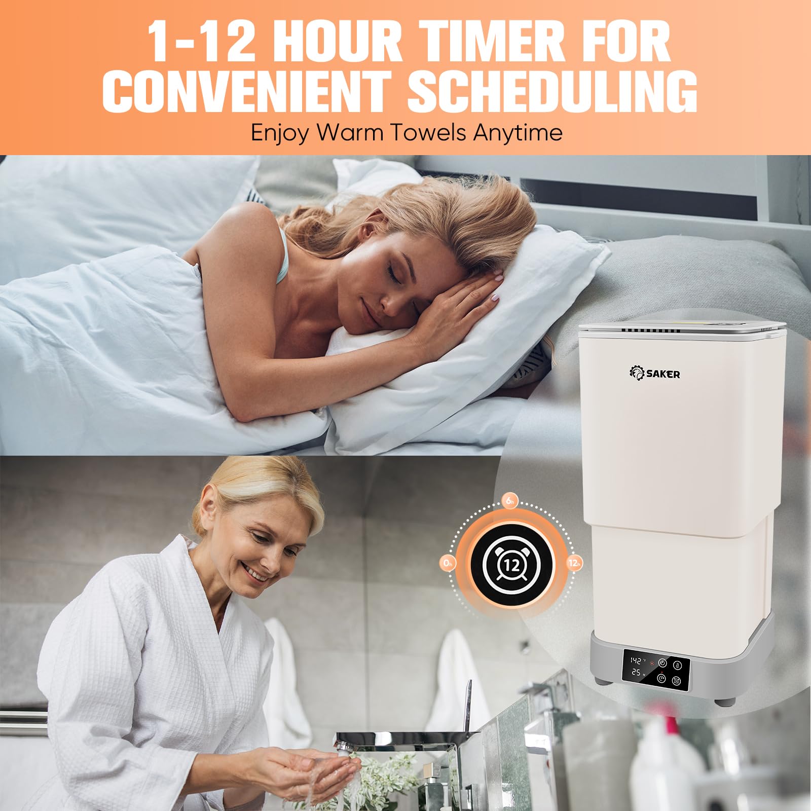 Saker Towel Warmer, 30L Large Hot Towel Warmer, Towel Warmers For Bathroom With Adjustable Heating Time, Delay Time 1-12H, 4 Tem