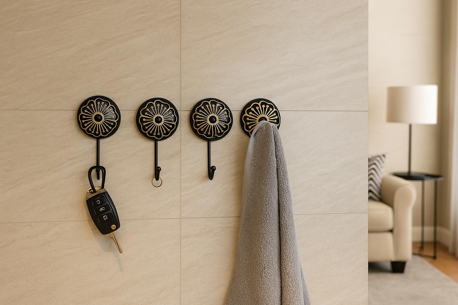 Shopping Shots Set Of 4 Hand Painted Ceramic Hooks (Hanger) For Wall. For Hanging Coat, Jackets, Keys, Hanging Planter, Kitchen 