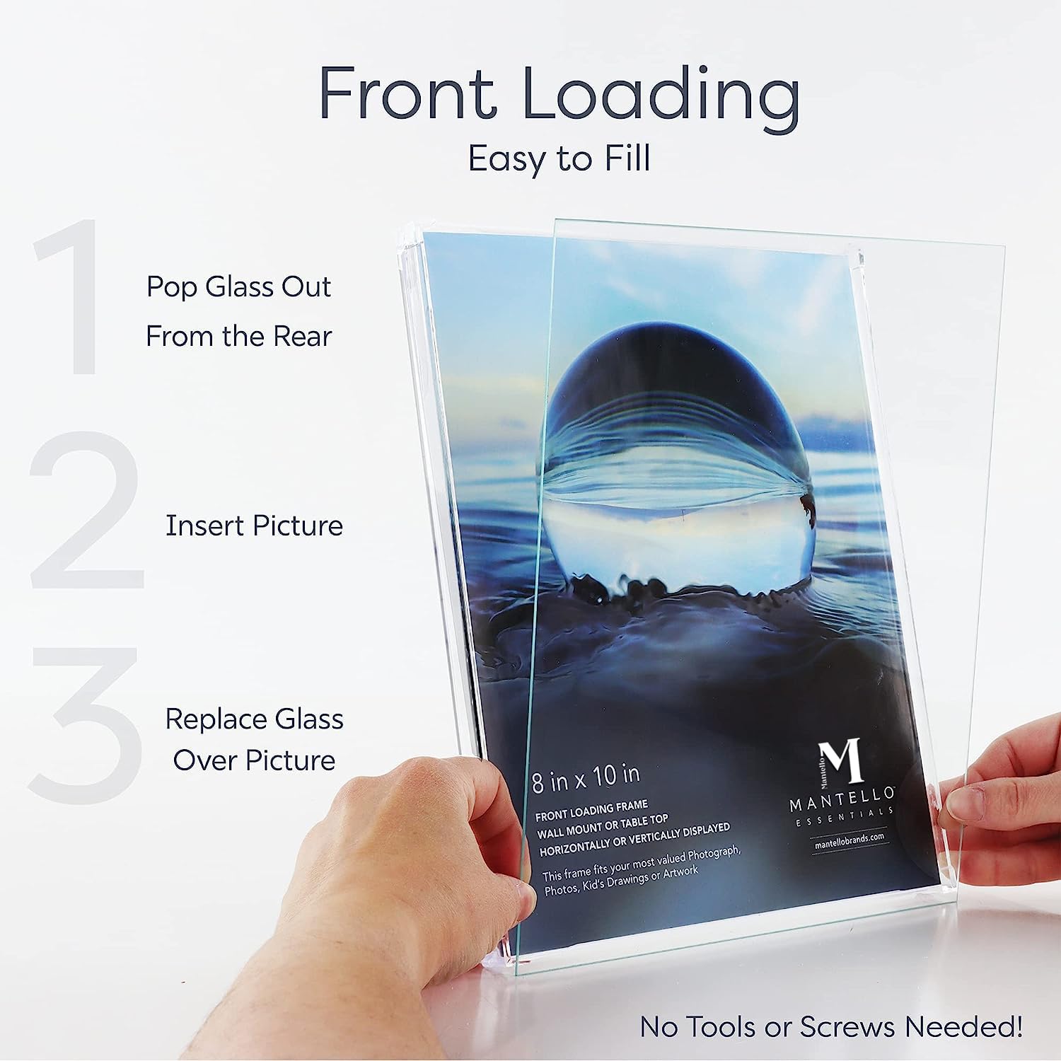 Mantello Clear Acrylic Frame - 8x10 Acrylic Picture Frames, Set of 6 - Modern, Minimalist Front-Loading Photo Frame - Wall Mount