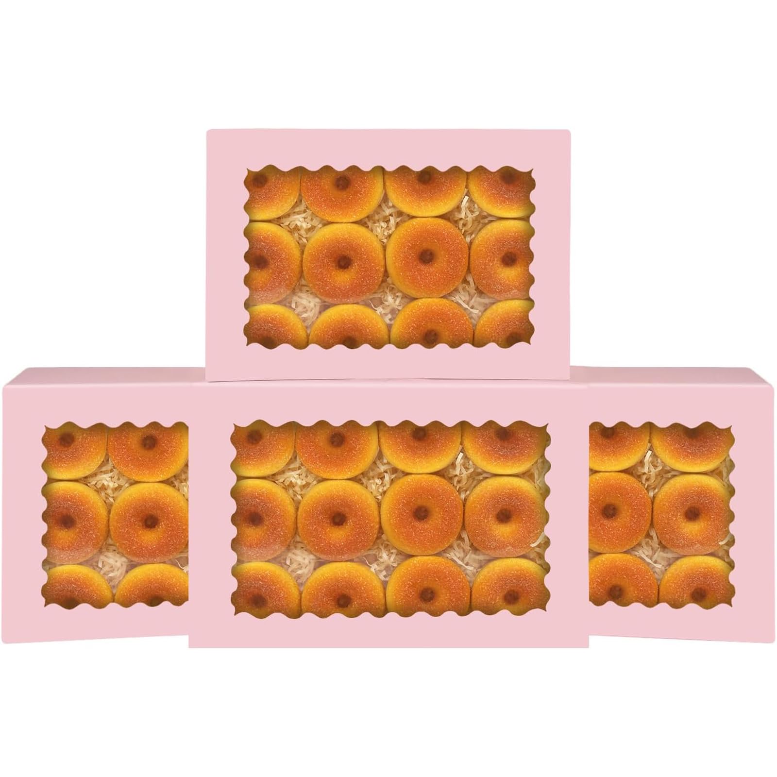 qiqee Auto-pop Up Pink Cookie Box with Window 14x10x2.5 Inch 24Pcs Bakery Pastry Macaron Bakery Box For Packaging