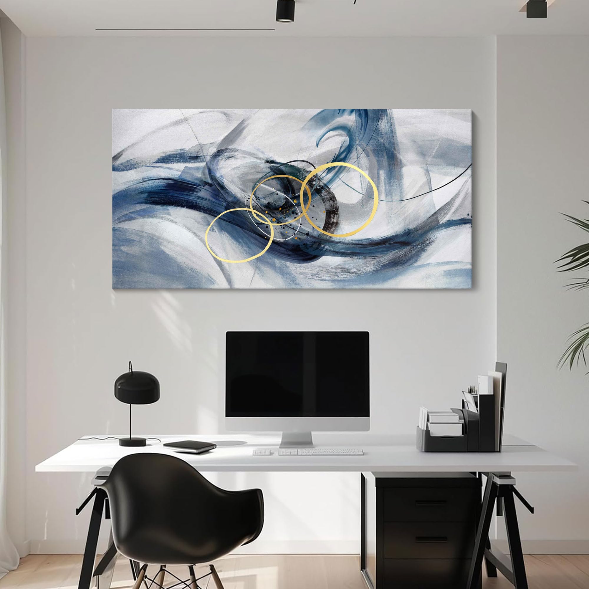 Hkdgoka Canvas Wall Art Bedroom - Large Abstract Paintings Pictures For Living Room Abstract Gray Blue Neutral Gradient Home Off
