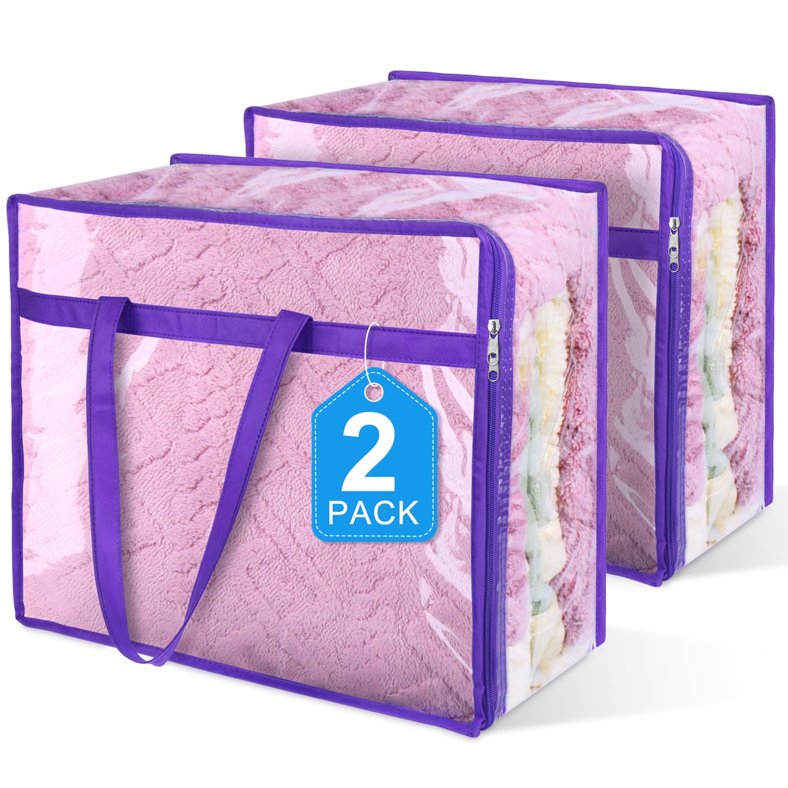 2 Pack Clear Zippered Storage Bags for Clothes, Closet Organizers and Storage Vinyl Bag for Bedding, Linen, Blankets, Comforters