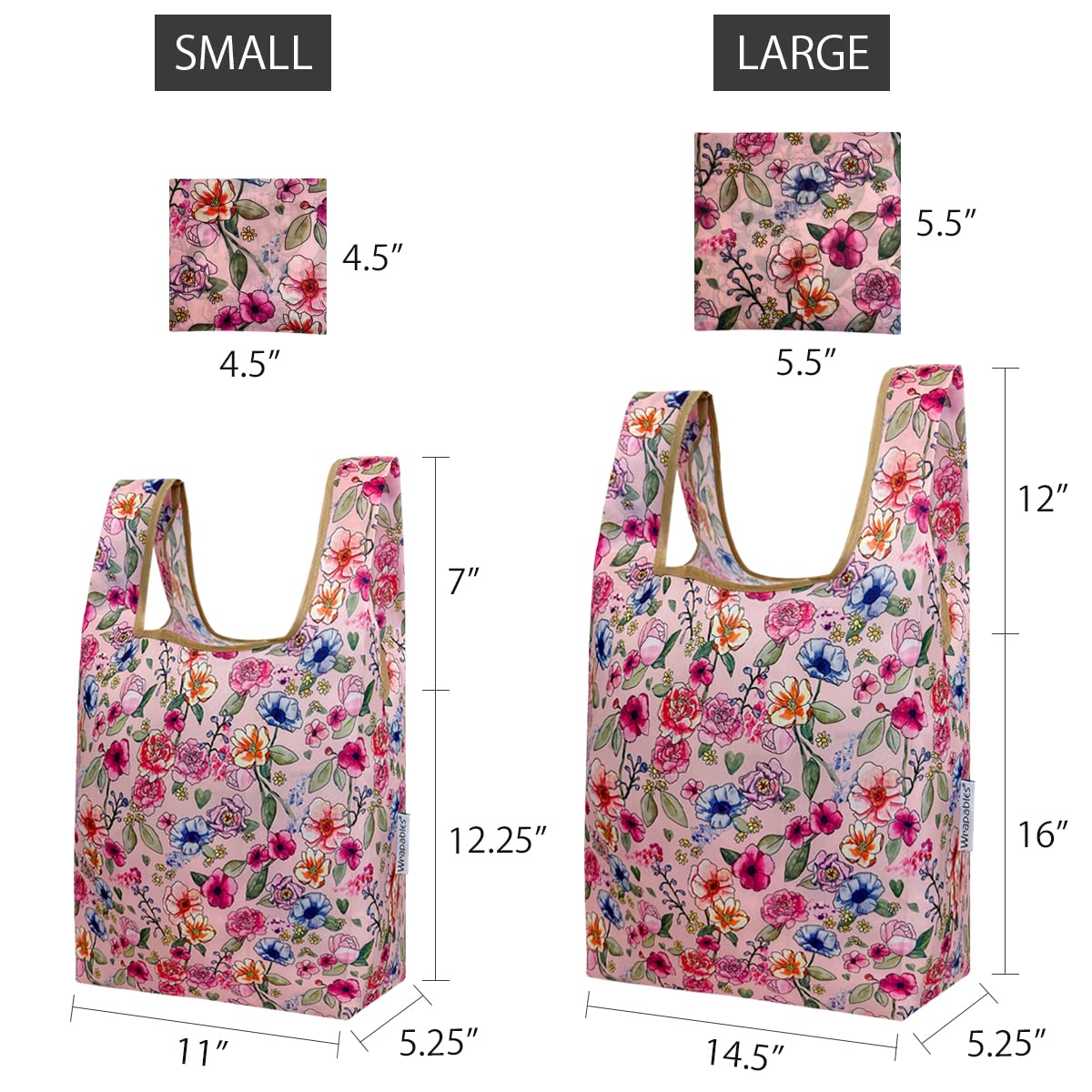 Wrapables Jolibag Collection Reusable Shopping Bag (Set Of 2), Pink Floral Motif