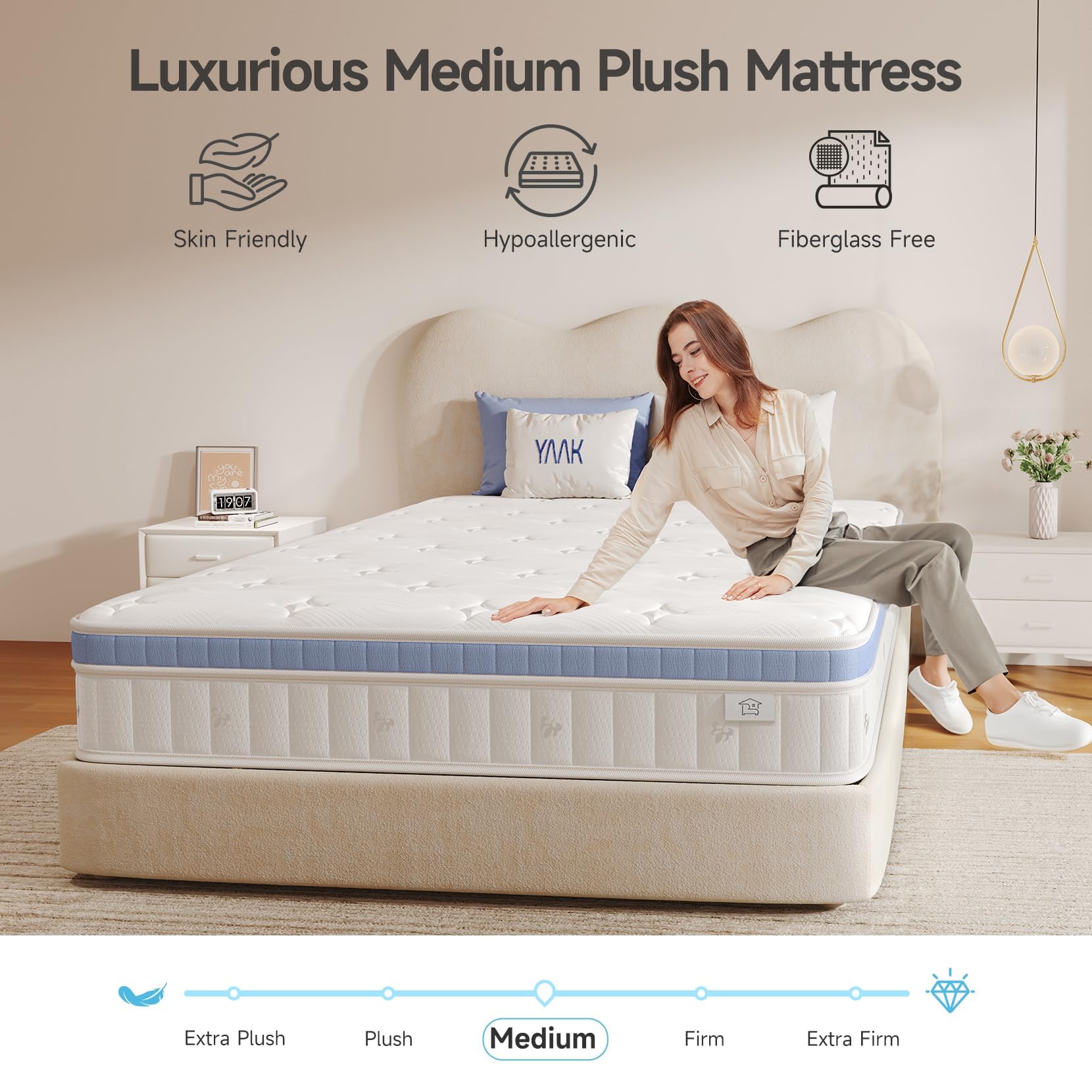 Yaak Queen Mattress 12 Inch, Hybrid Mattress In A Box Queen Size, Individual Pocket Spring Queen Bed Mattress With Breathable Me