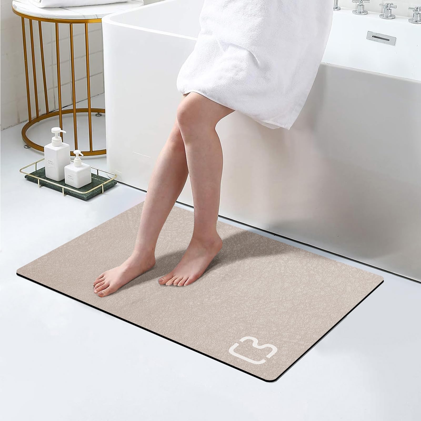 Taupe Bath Mat Rugs 17 X 32 - Quick Dry Super Absorbent Diatomaceous Earth Bath Mat Non Slip Rubber Bottom Thin Bathroom Mat Fit
