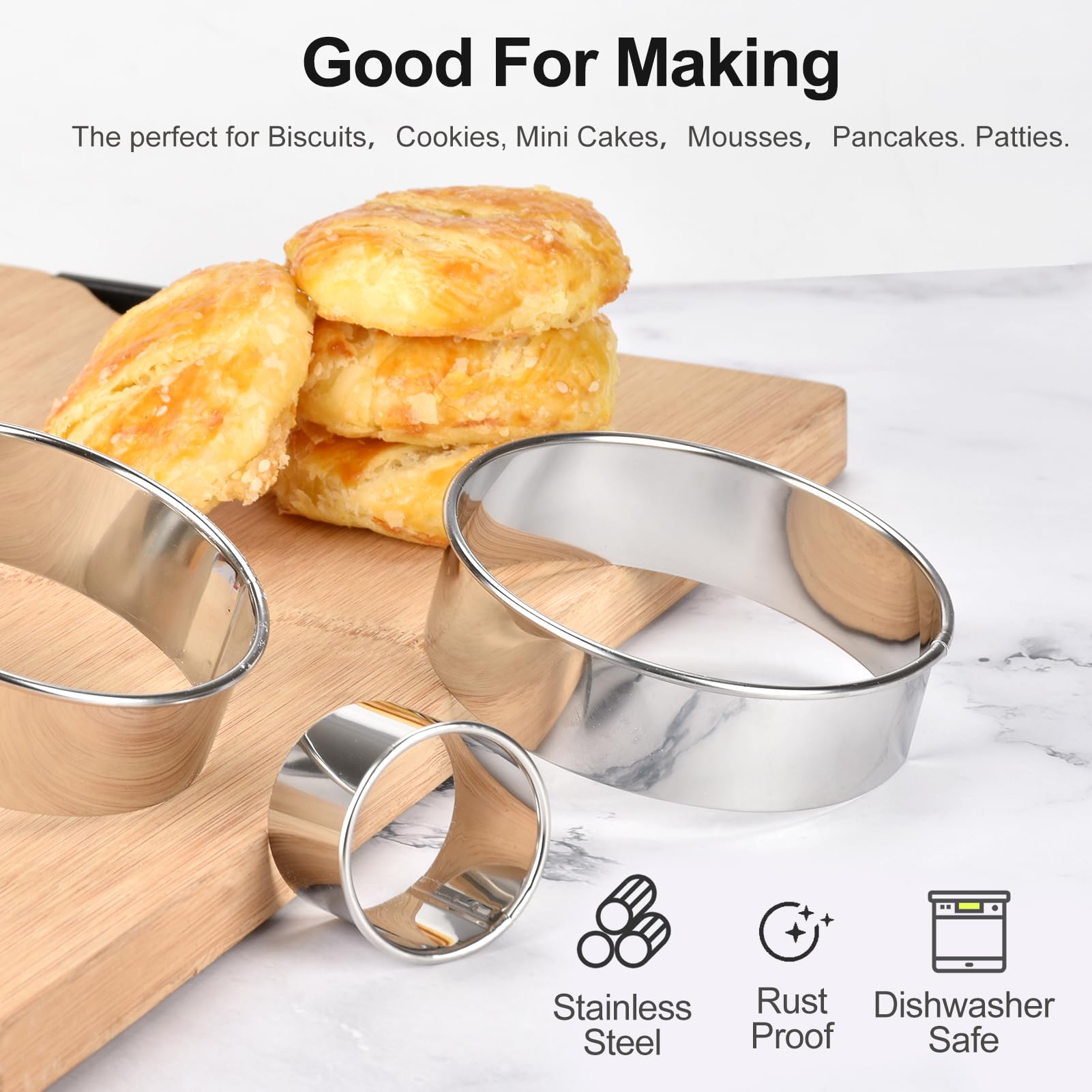 Dacono Round Cookie Press Set, 12 Graduated Circle Pastry Press, Heavy Duty Commercial Grade 18/8 304 Stainless Steel Cookie And