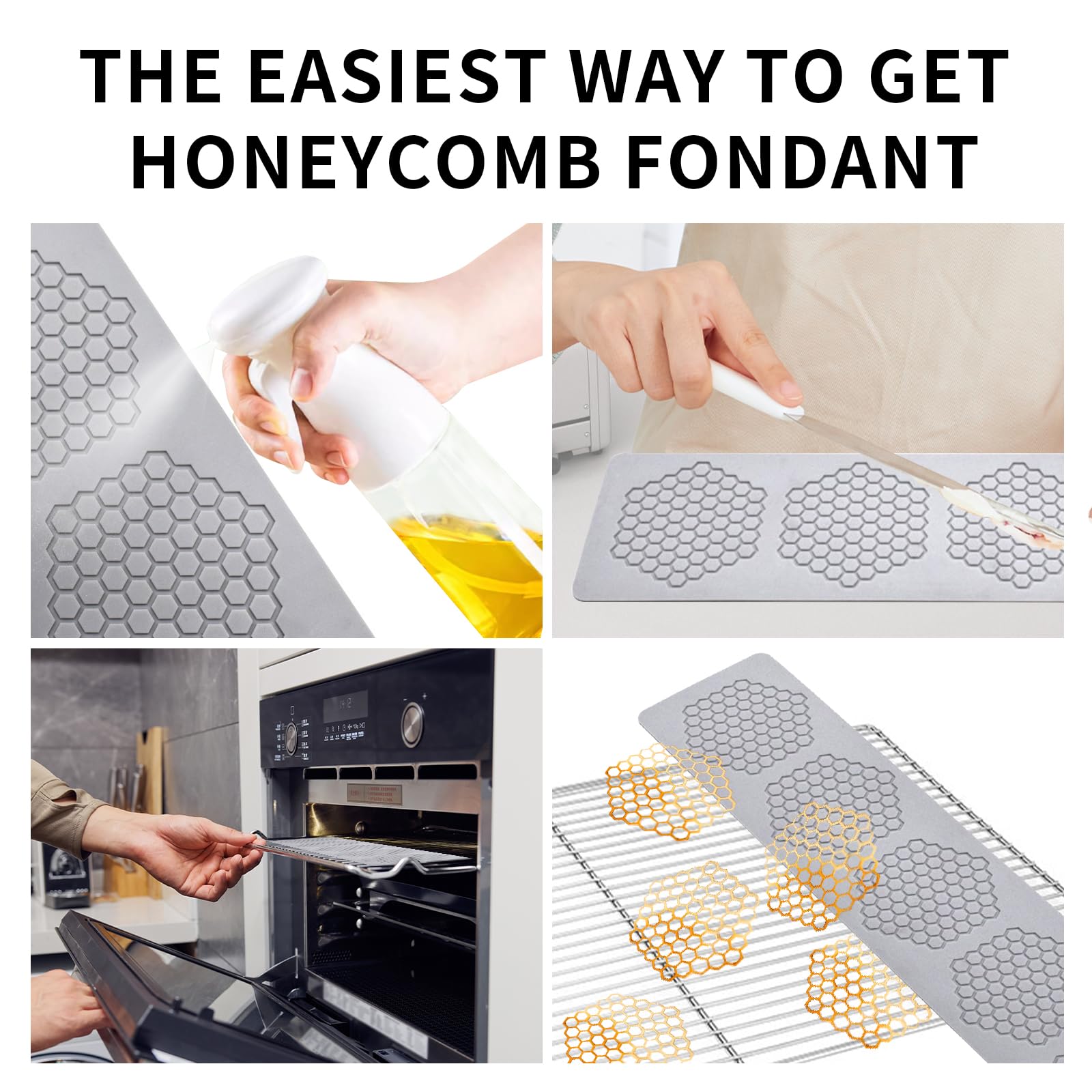 Honeycomb Molds Silicone (2 Pcs) Jopgeey Tuile Fondant Molds With Hollow 3D Beehive Candy Lace Silicone Molds For Baking, Polyme