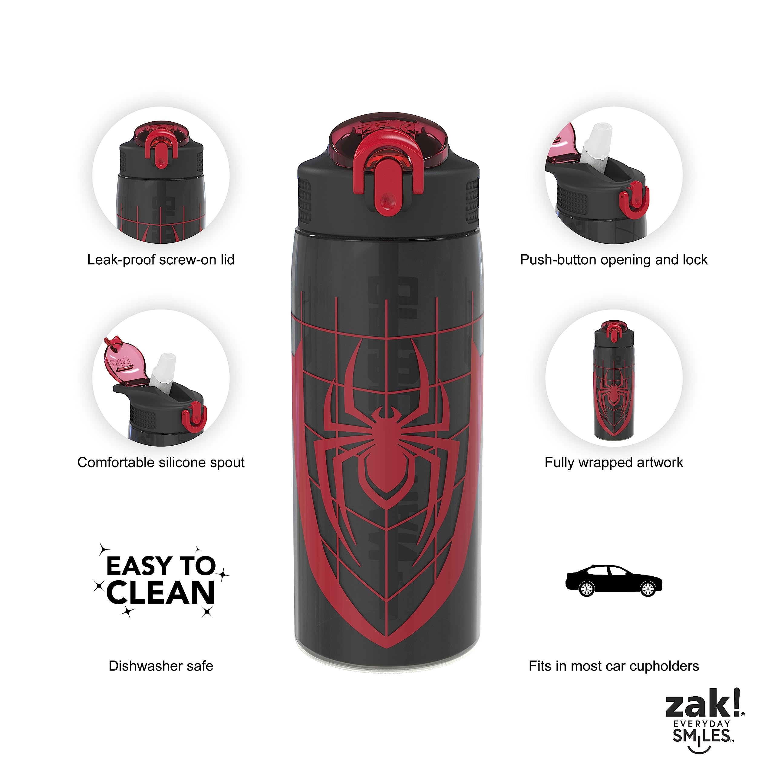 Zak Designs Marvel Spider-Man Water Bottle For School Or Travel, 25 Oz Durable Plastic Water Bottle With Straw, Handle, And Leak