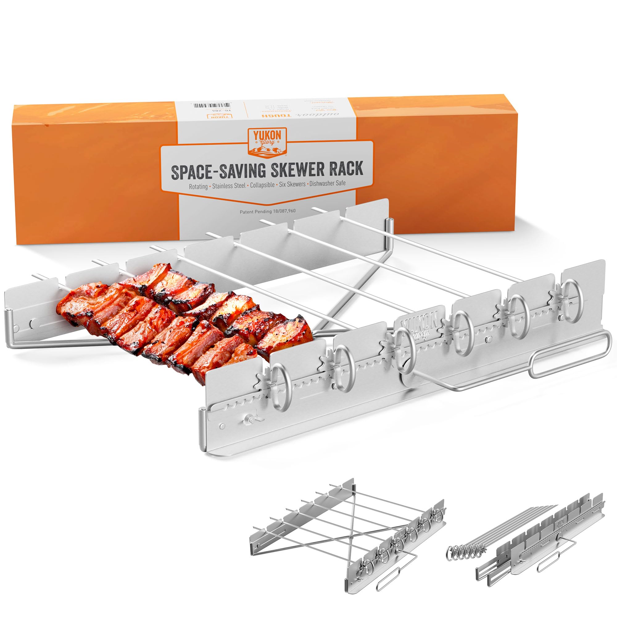 Yukon Glory Bbq Kabob Grill Rack | Rotating Kebab Skewers | Metal Skewers For Grilling | Collapsible Stainless Steel Kabob Skewe