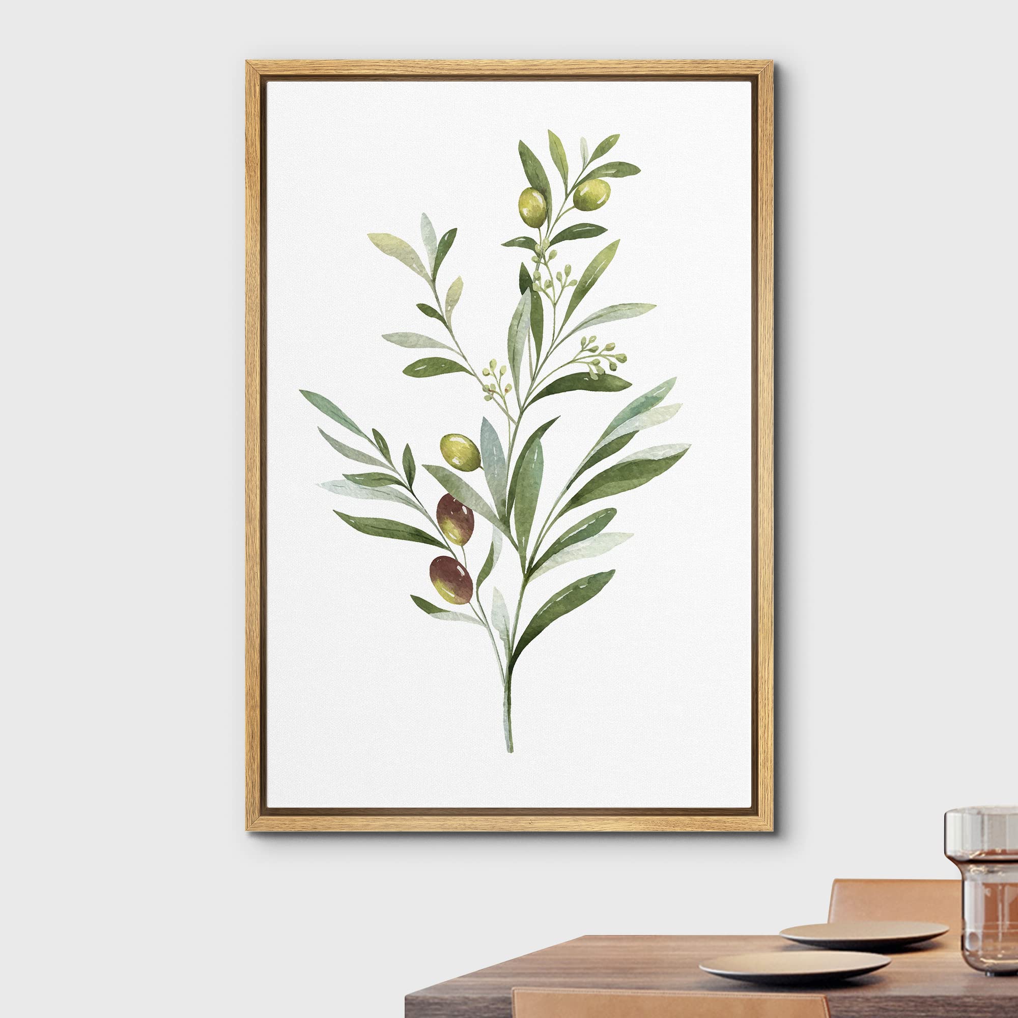 Wall26 Framed Canvas Print Wall Art Olives On Green Watercolor Branch Floral Botanical Illustrations Modern Rustic Zen Relax/Cal