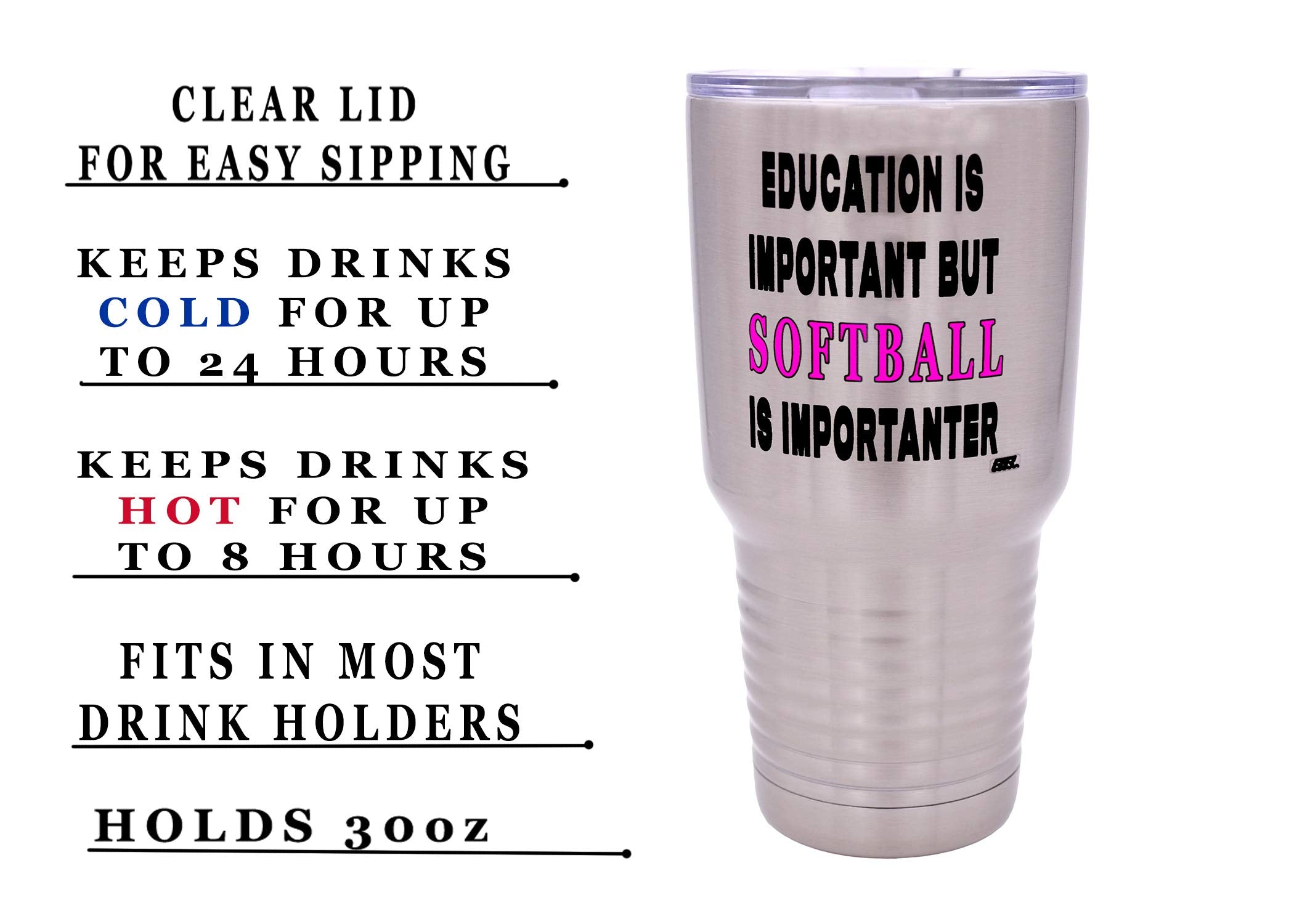Rogue River Tactical Funny Softball Player 30 Oz. Travel Tumbler Mug Cup W/Lid Education Important Gift Idea