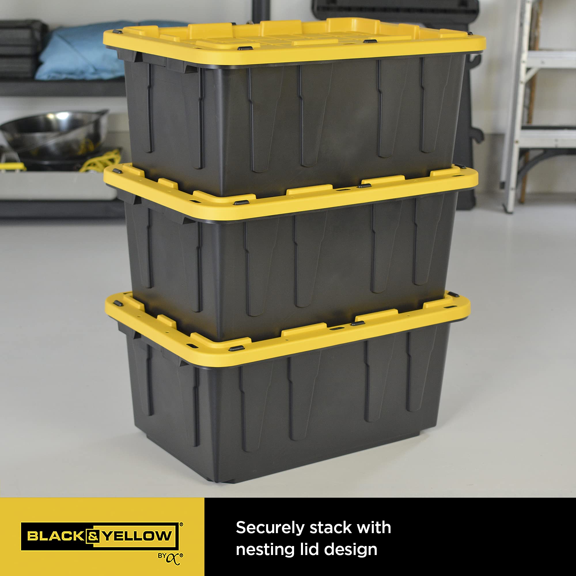 Cx Black & Yellow, 17-Gallon Heavy Duty Tough Storage Container & Snap-Tight Lid, (12.5   H X 18   W X 26.9   D), Weather-Resist