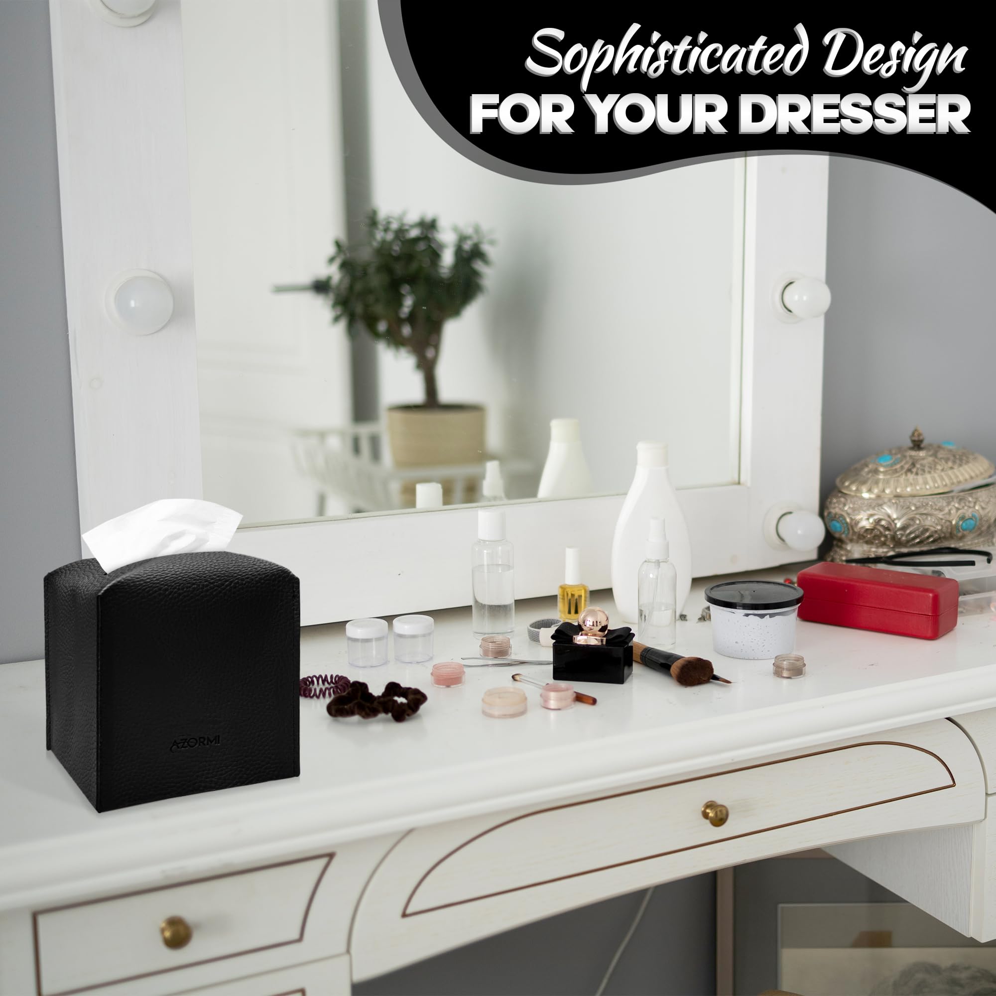 Tissue Box Cover Holder, Pu Leather Tissue Box Cover Square With Bottom Belt, Cube Tissue Holder For Bathroom, Modern Organizer
