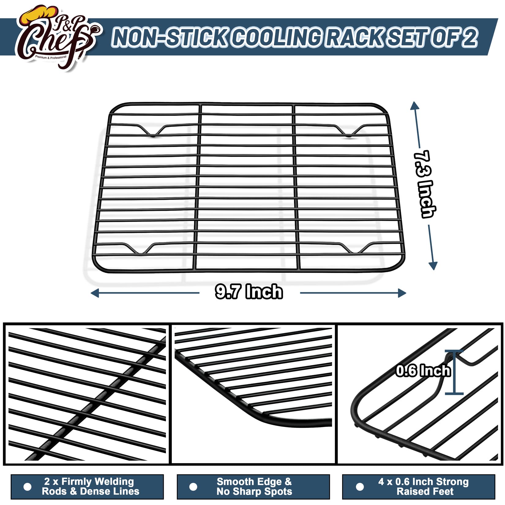Cooling Rack Set Of 2, P&P Chef Non-Stick Small Baking Racks For Cooking Grilling, 2 Pack 9.7    X 7.3    Drying Rack, Fit In Mi