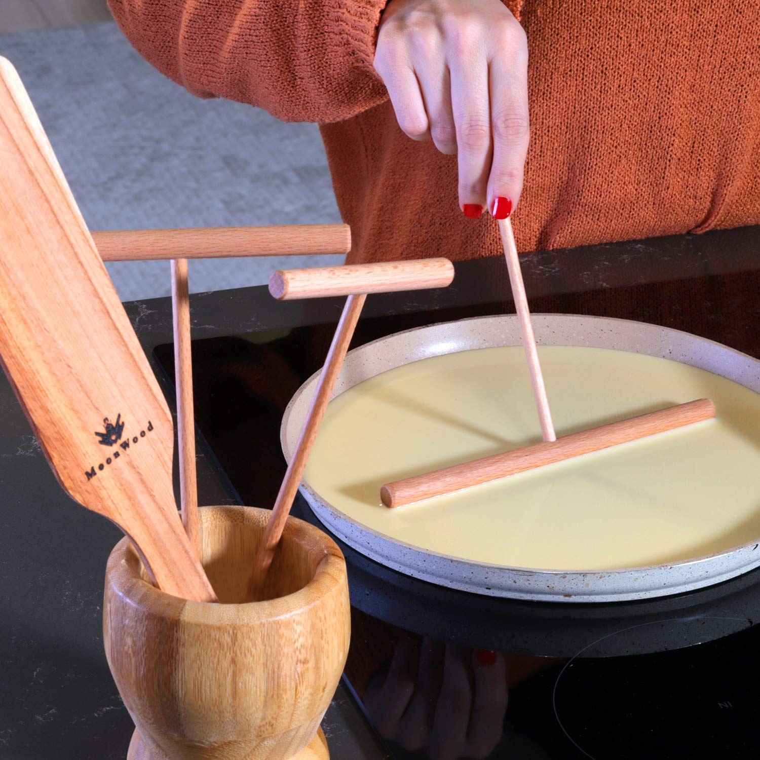 Crepe Spreader Stick And Spatula Kit - 2 Piece Set (7    Spreader And 12    Spatula) Convenient Size To Fit Large Crepe Pan Make
