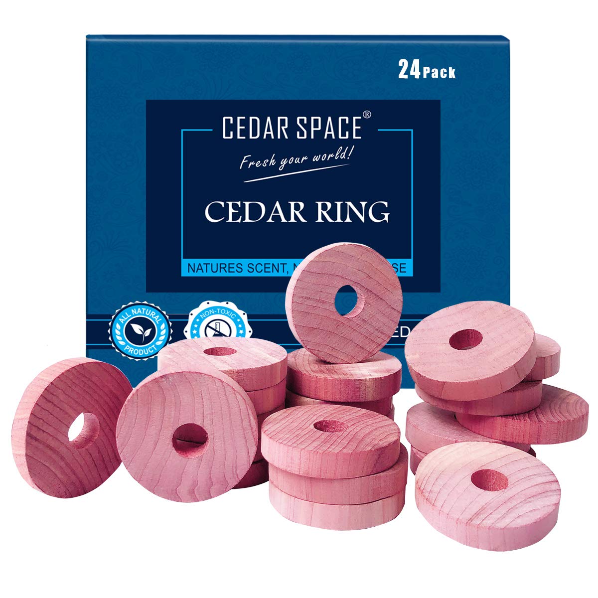 Cedar Blocks For Clothes Storage - 24 Pcs 100% Aromatic Cedar Rings, Cedar Accessories For Closets Storages, Cedar Blocks For Wa