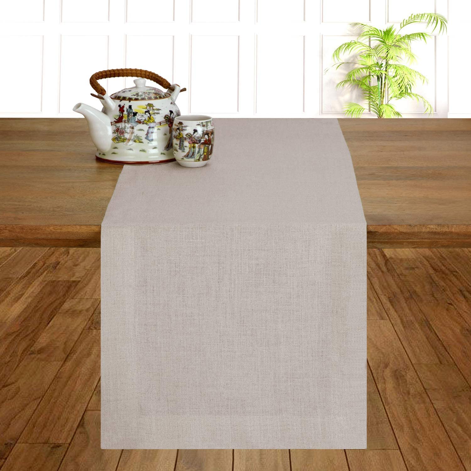 D'Moksha Homes Linen Table Runner - 14 X 72 Inch Natural, 100% Pure Linen Table Runners 72 Inches, Machine Washable, Table Runne