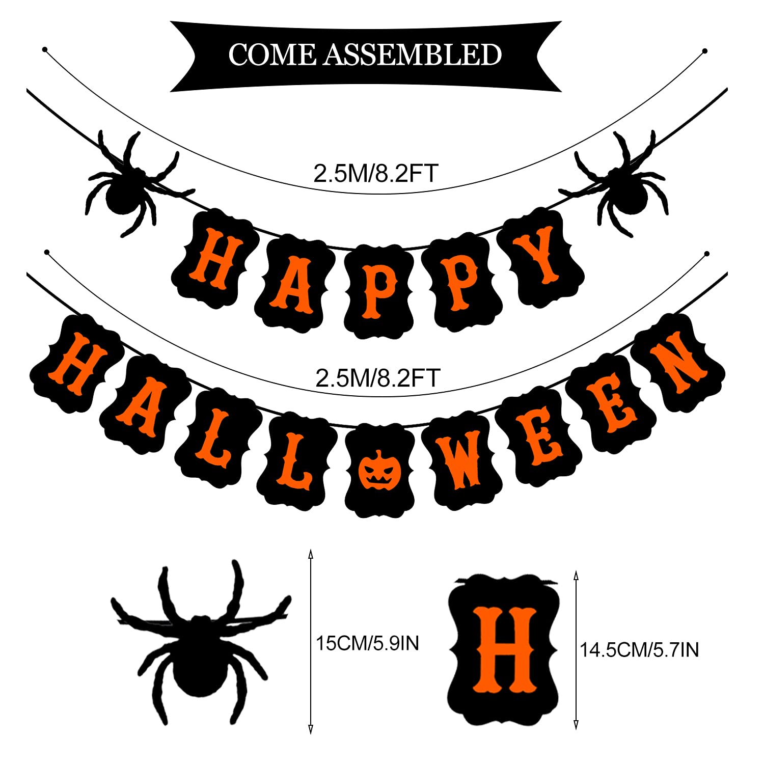 Jozon Happy Halloween Banner Halloween Bunting Banner Garland With Spider Pumpkin Sign For Halloween Party Decorations Halloween