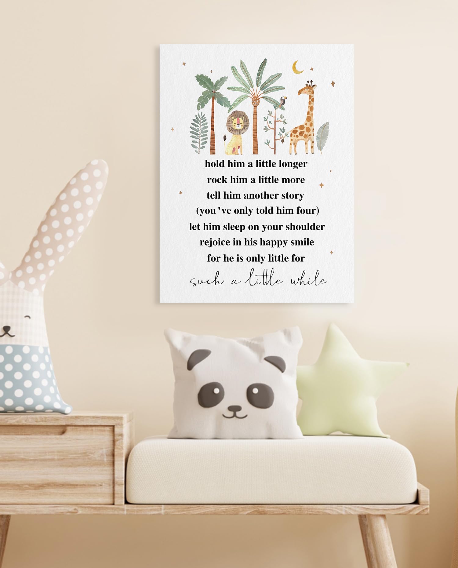 Hold Him A Little Longer Quotes Kids Wall Art: Safari Nursery Wall Decor For Toddler Boy Children Bedroom Decor,Jungle Animal Pi