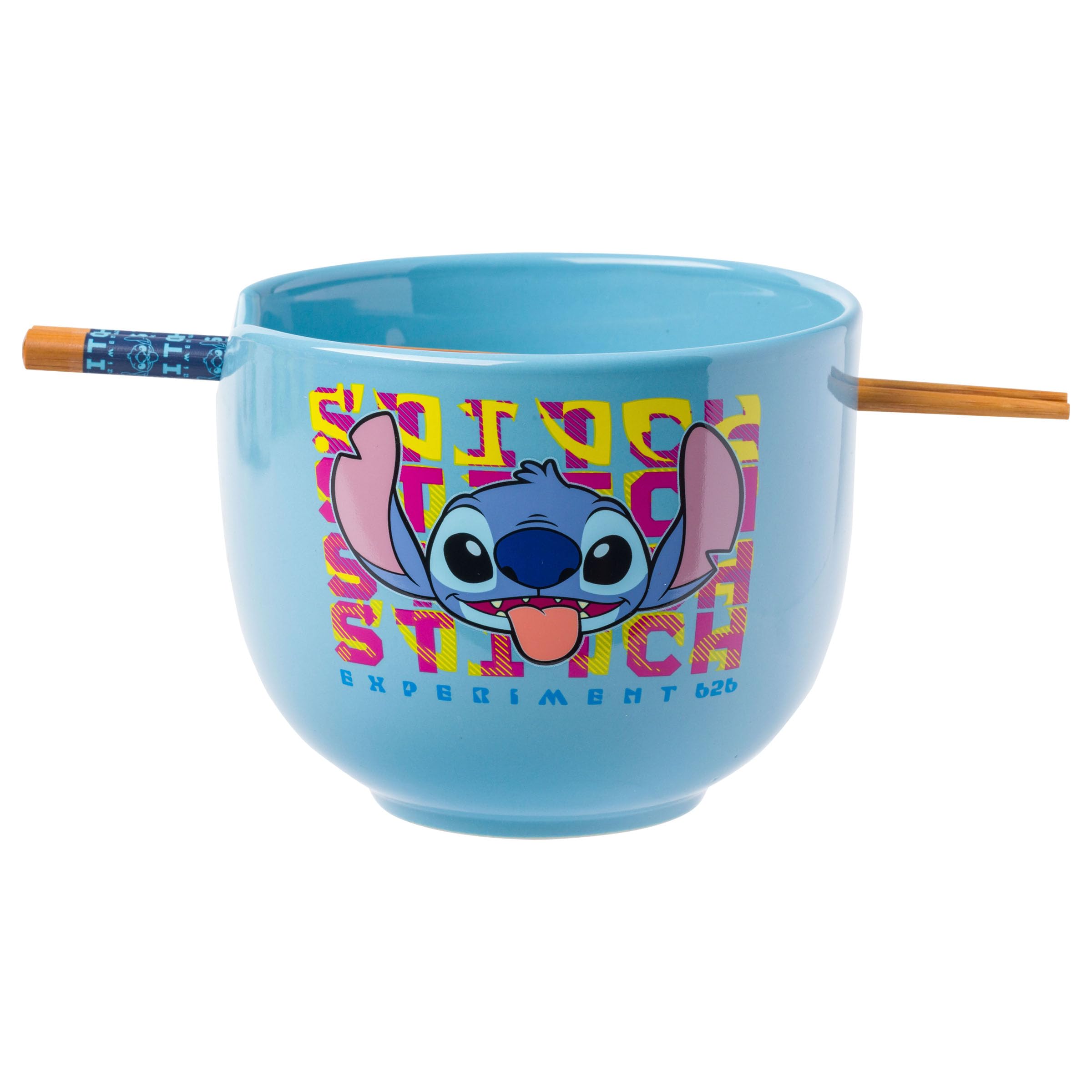 Silver Buffalo Disney Lilo And Stitch Experiment 626 Ceramic Ramen Noodle Rice Bowl With Chopsticks, Microwave Safe, 20 Ounces