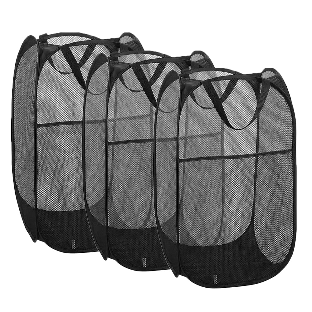 Larpur 3 Pack Pop Up Laundry Hampers, Collapsible Mesh Laundry Baskets, Portable Foldable Clothes Hampers For Dorm, Home, Bedroo